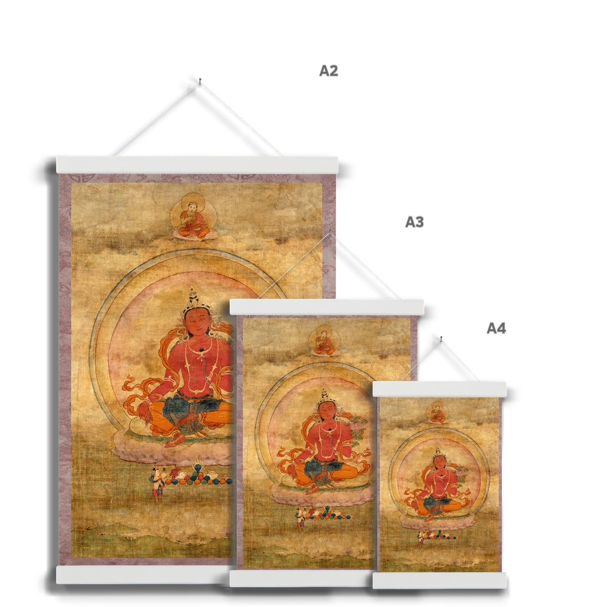 Red Tara Tibetan Buddhist Wall Art | Fierce Yidam Female Deity Thangka | Vintage Kurukulla Mandala Fine Art Print w Hanger