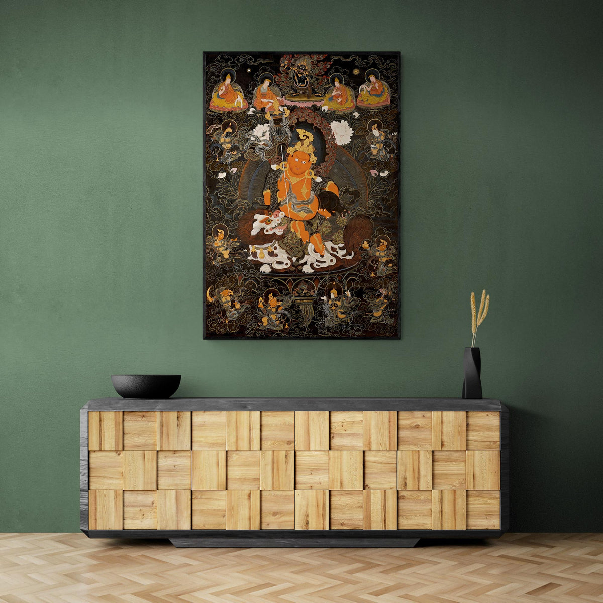 Wealth, Abundance Deity: Vaishravana Tibetan Buddhist Ancient Thangka | Spiritual Altar Fine Art Print