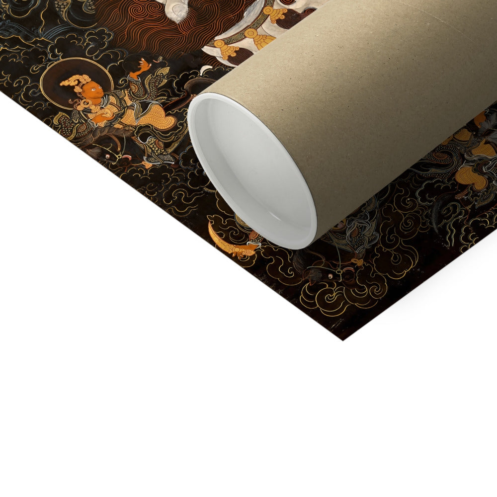 Wealth, Abundance Deity: Vaishravana Tibetan Buddhist Ancient Thangka | Spiritual Altar Fine Art Print