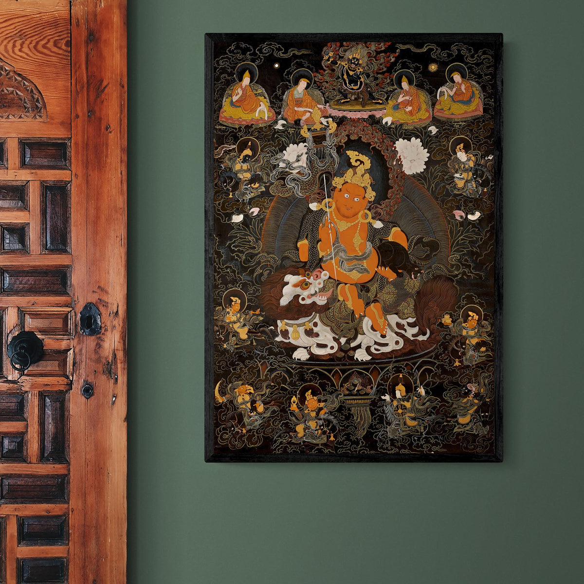 Wealth, Abundance Deity: Vaishravana Tibetan Buddhist Ancient Thangka | Spiritual Altar Fine Art Print