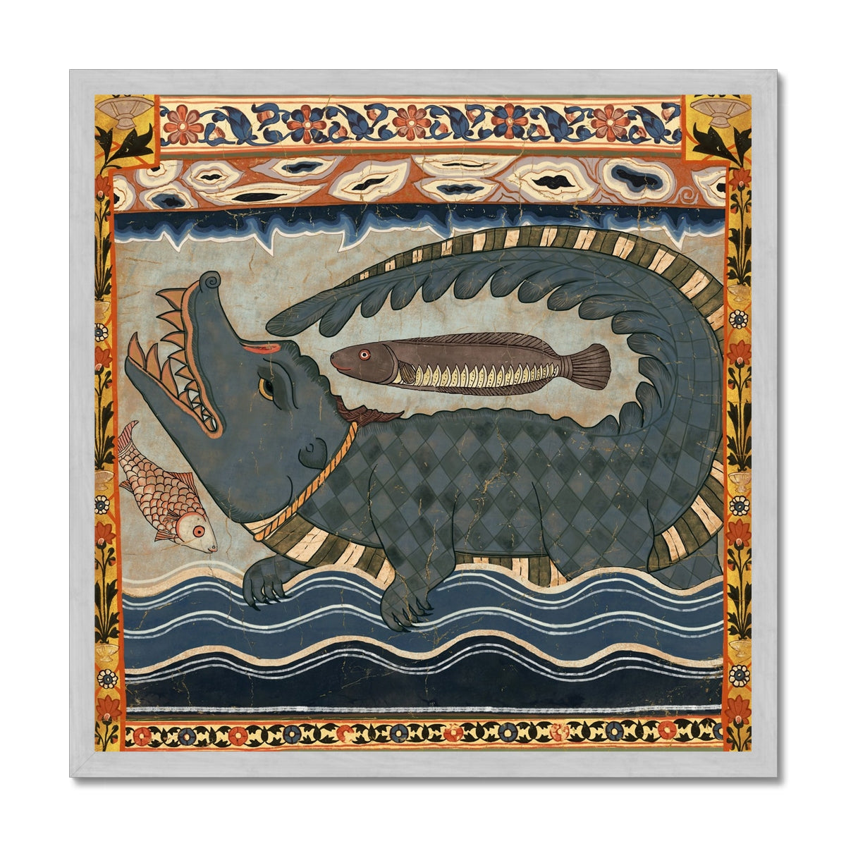 Framed Gazi Pir Crocodile Scroll Ancient Indian Art | Islamic Art, Muslim Art | Vintage Antique Sufi Alligator Framed Art Print