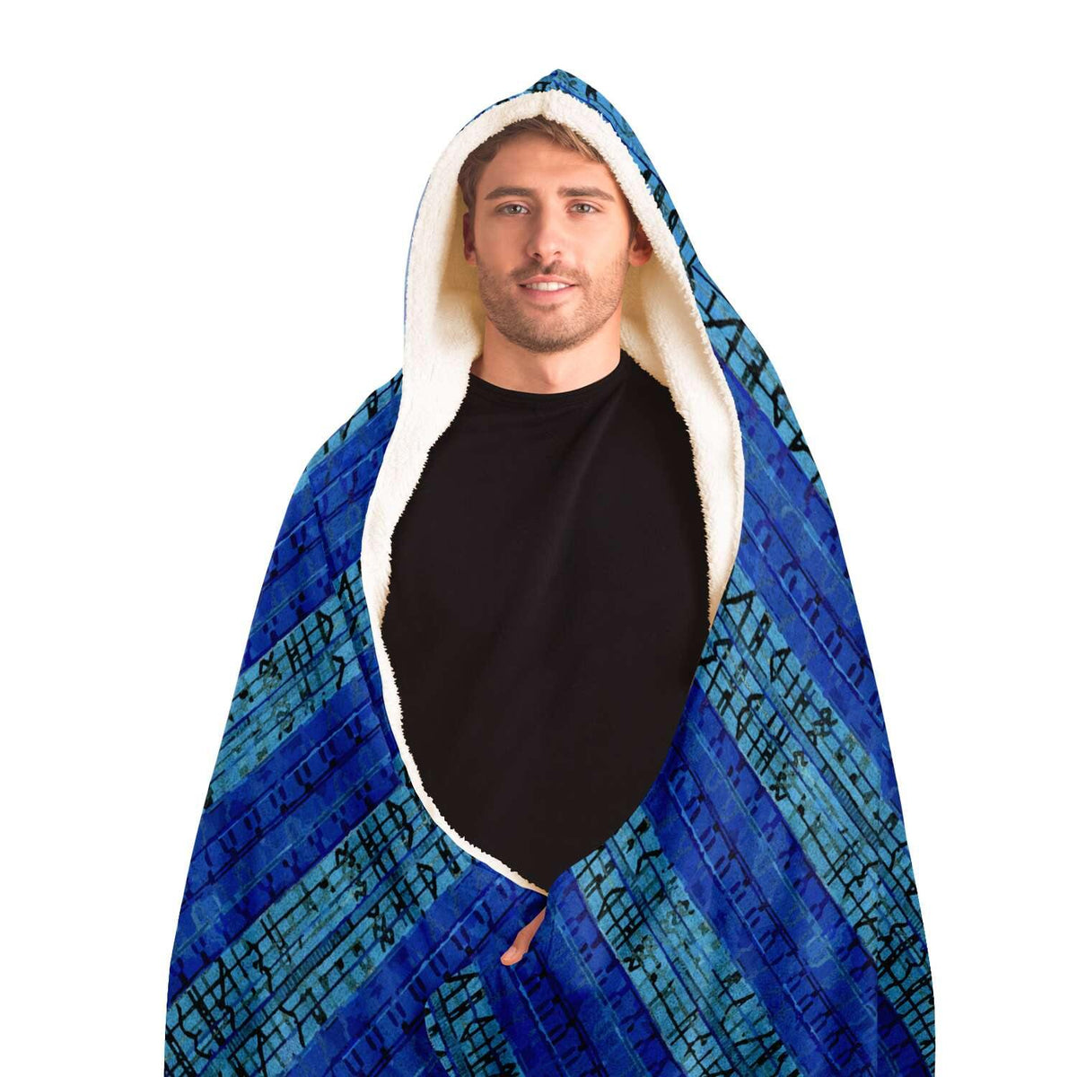 8-Bit Blue Glitch Hooded Blanket
