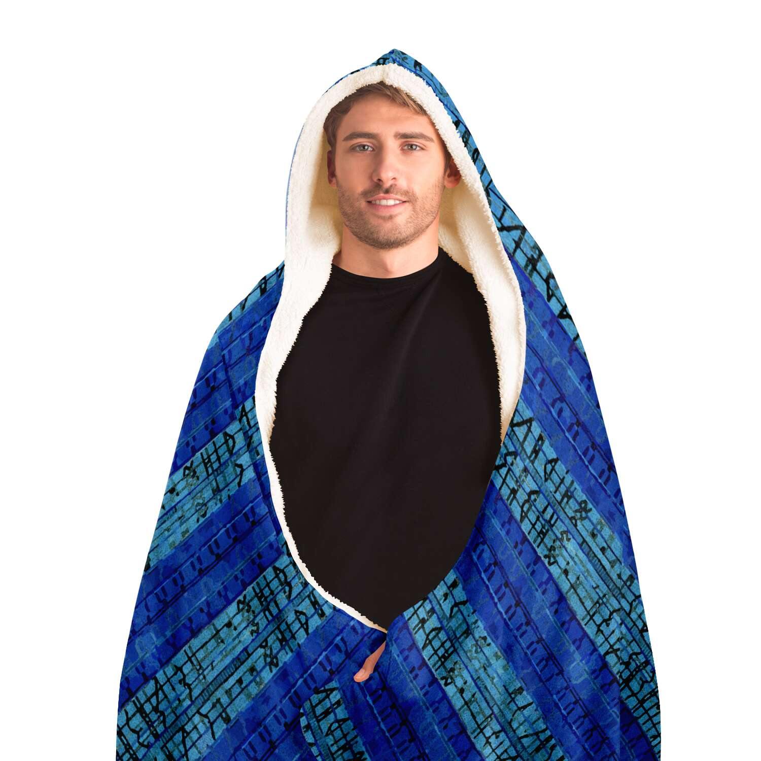 8-Bit Blue Glitch Hooded Blanket