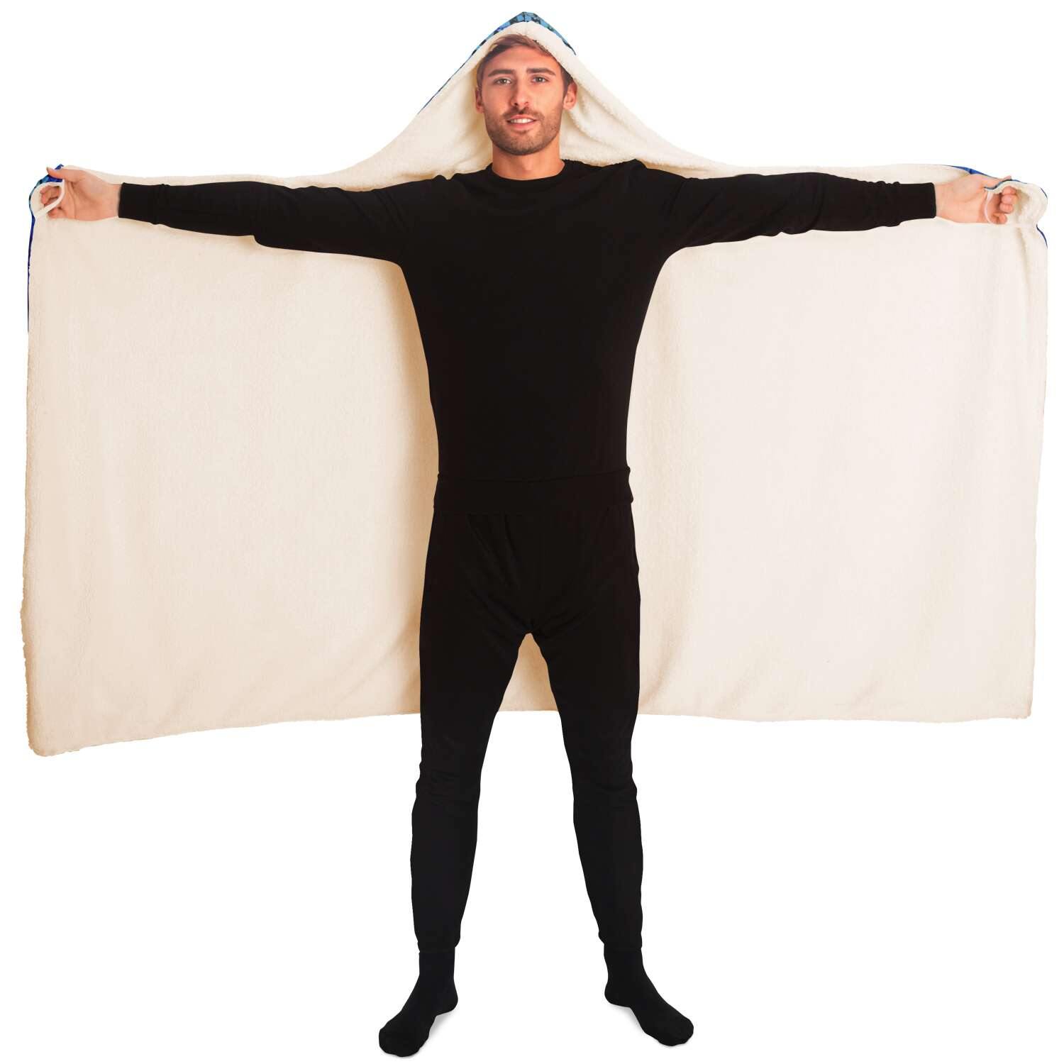8-Bit Blue Glitch Hooded Blanket