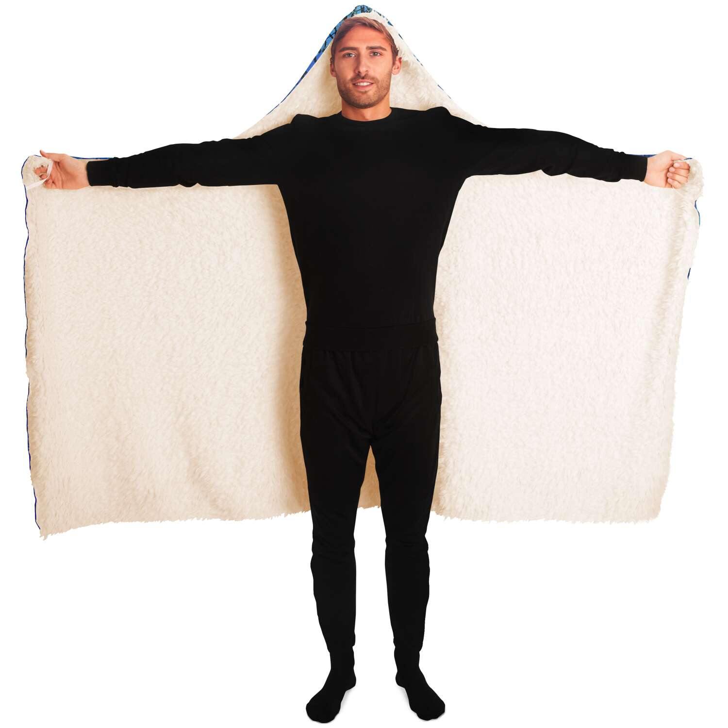 8-Bit Blue Glitch Hooded Blanket