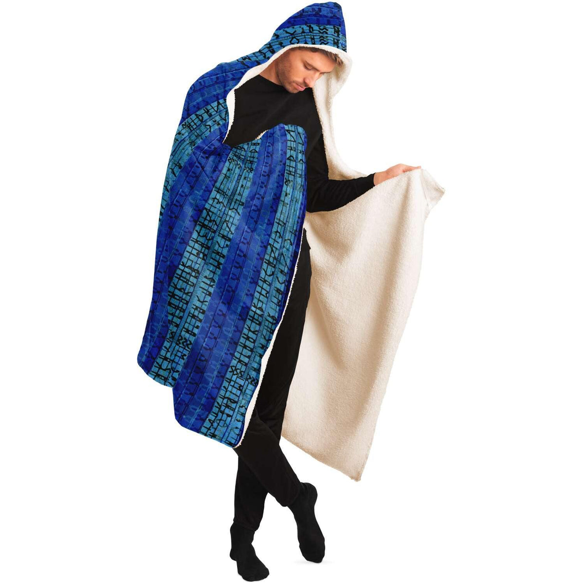 8-Bit Blue Glitch Hooded Blanket