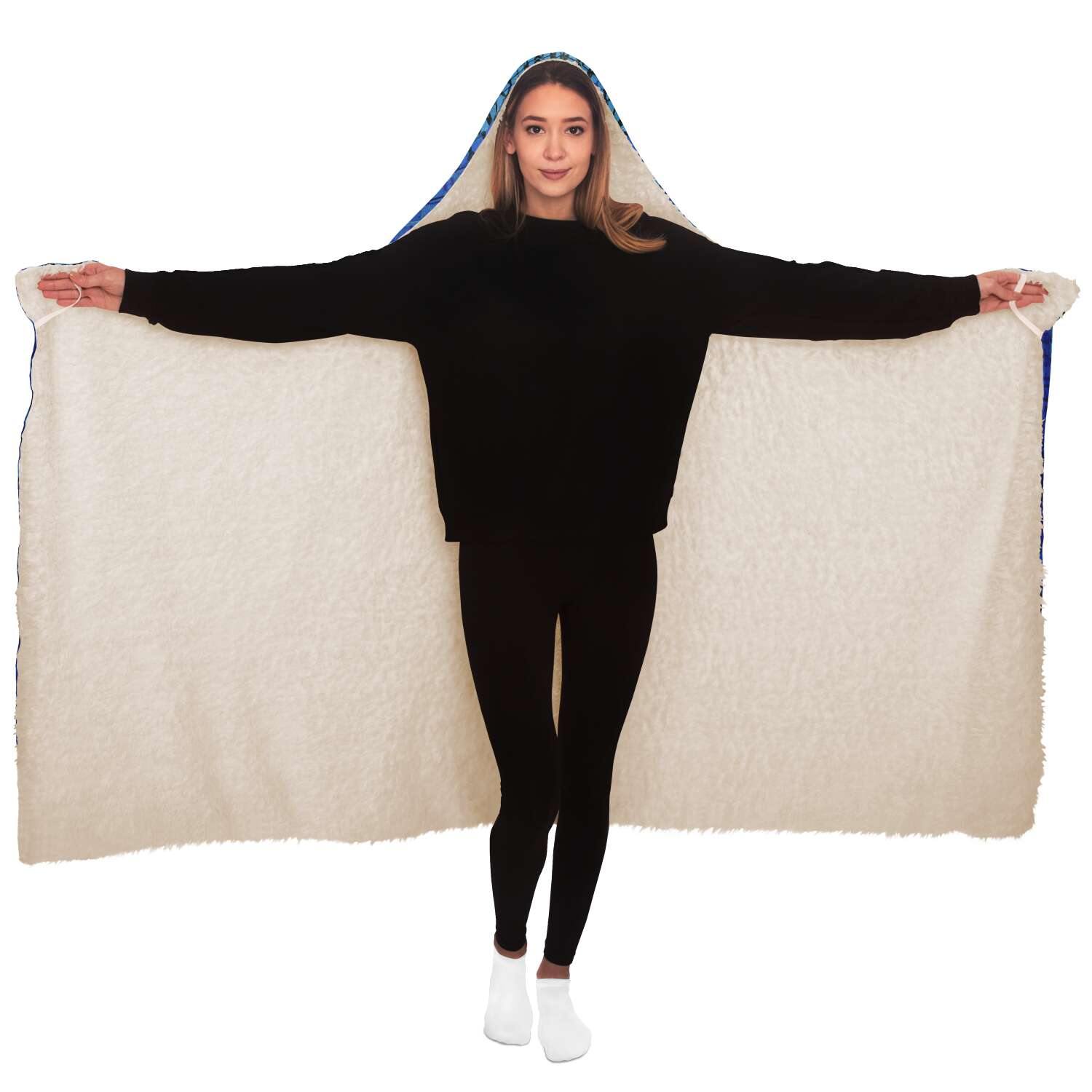 Hooded Blanket - AOP Adult / Premium Sherpa 8-Bit Blue Glitch Hooded Blanket