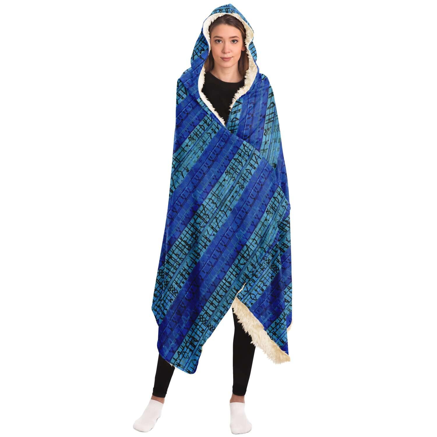 8-Bit Blue Glitch Hooded Blanket