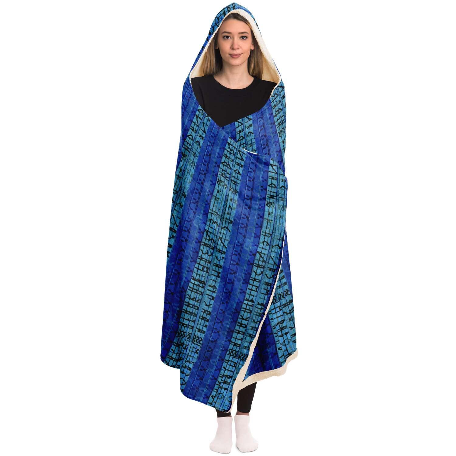 8-Bit Blue Glitch Hooded Blanket