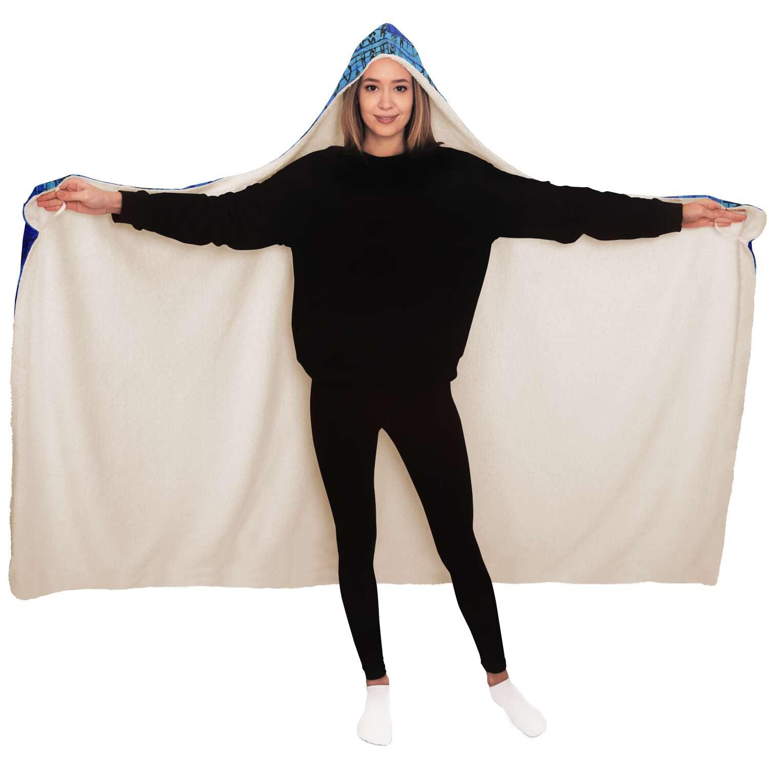 Hooded Blanket - AOP 8-Bit Blue Glitch Hooded Blanket