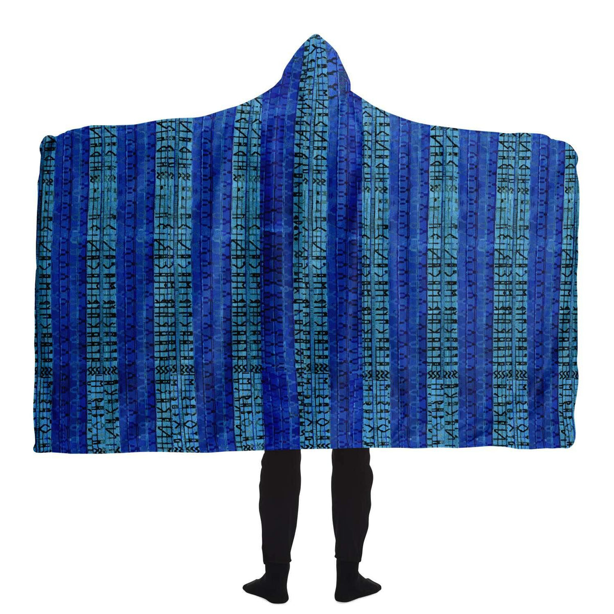 8-Bit Blue Glitch Hooded Blanket