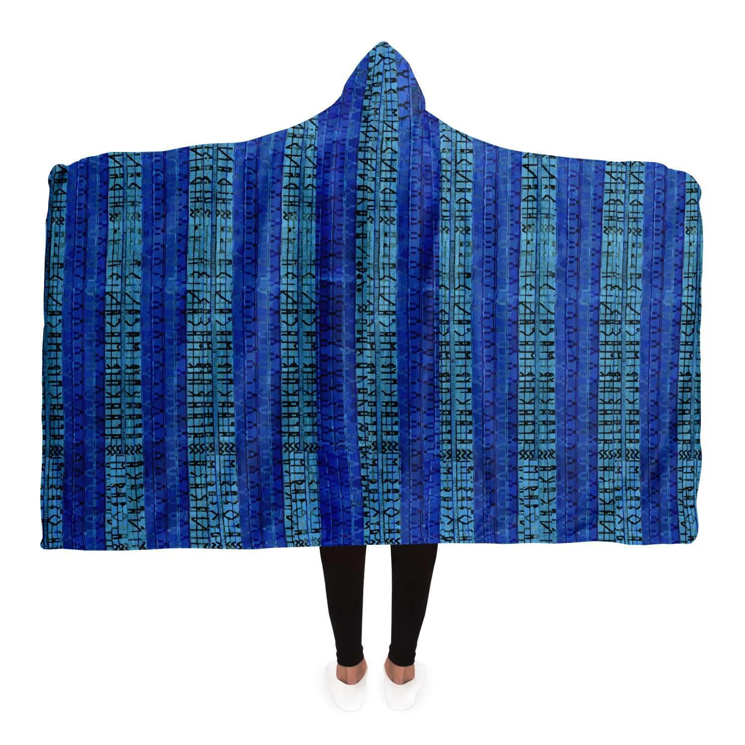 Hooded Blanket - AOP Adult / Premium Sherpa 8-Bit Blue Glitch Hooded Blanket