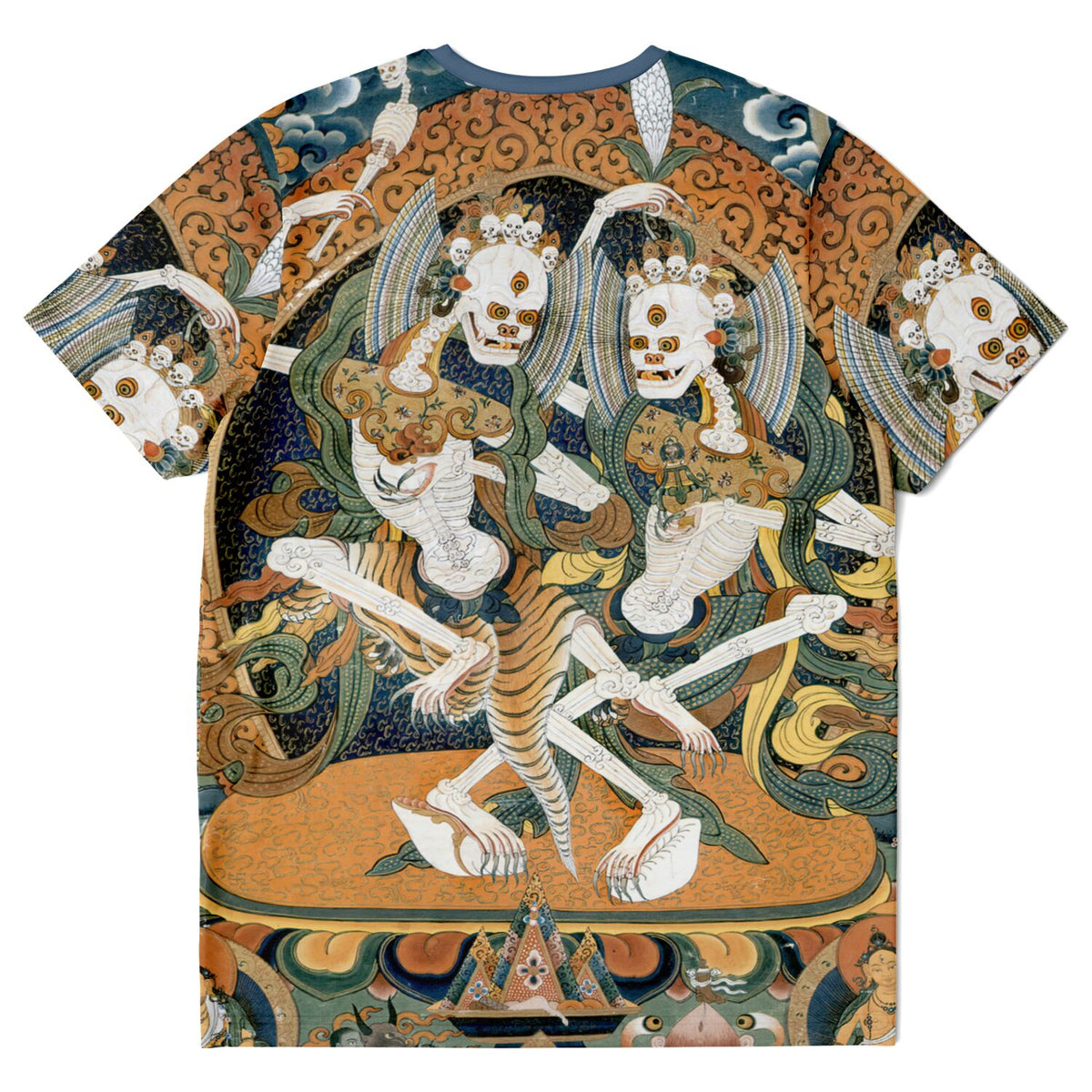 Citipati Dance of Death Antique Tibetan Thangka | Buddhist Skeleton Skulls, Himalayan Vintage All-Over-Print Tshirt