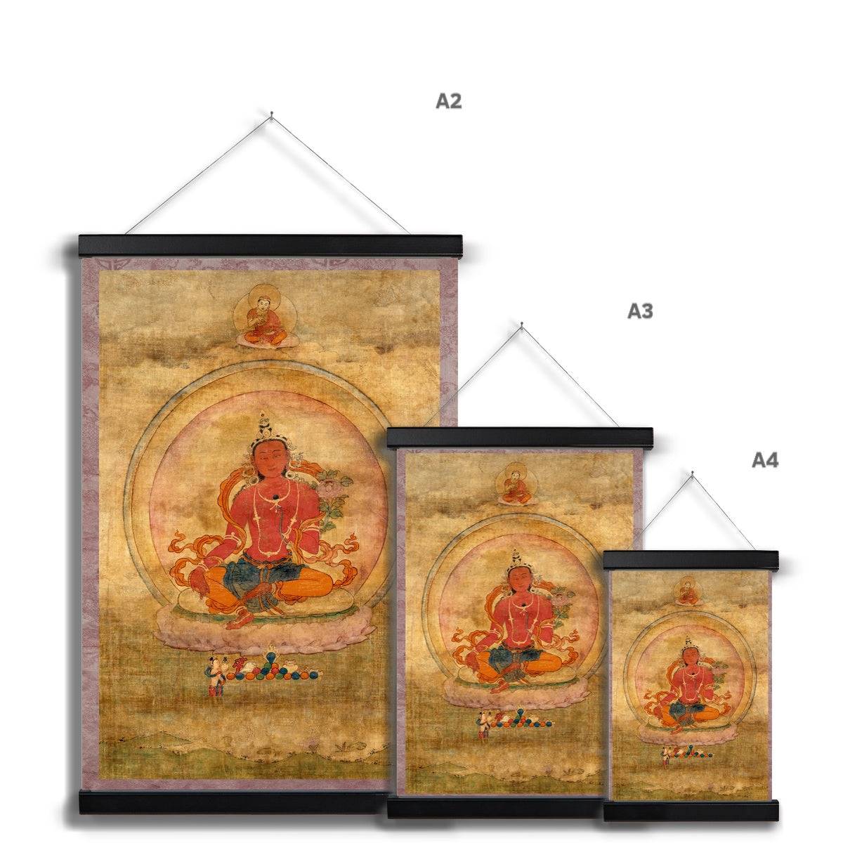 Red Tara Tibetan Buddhist Wall Art | Fierce Yidam Female Deity Thangka | Vintage Kurukulla Mandala Fine Art Print w Hanger