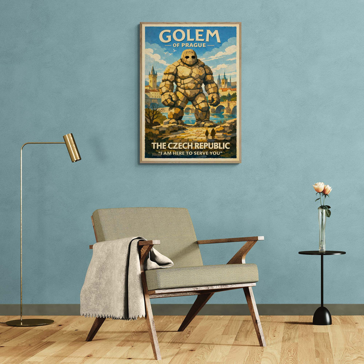 Golem of Prague Travel Poster | Jewish Mysticism Folklore | Vintage Kabbalah Monster, Surreal Fine Art Print