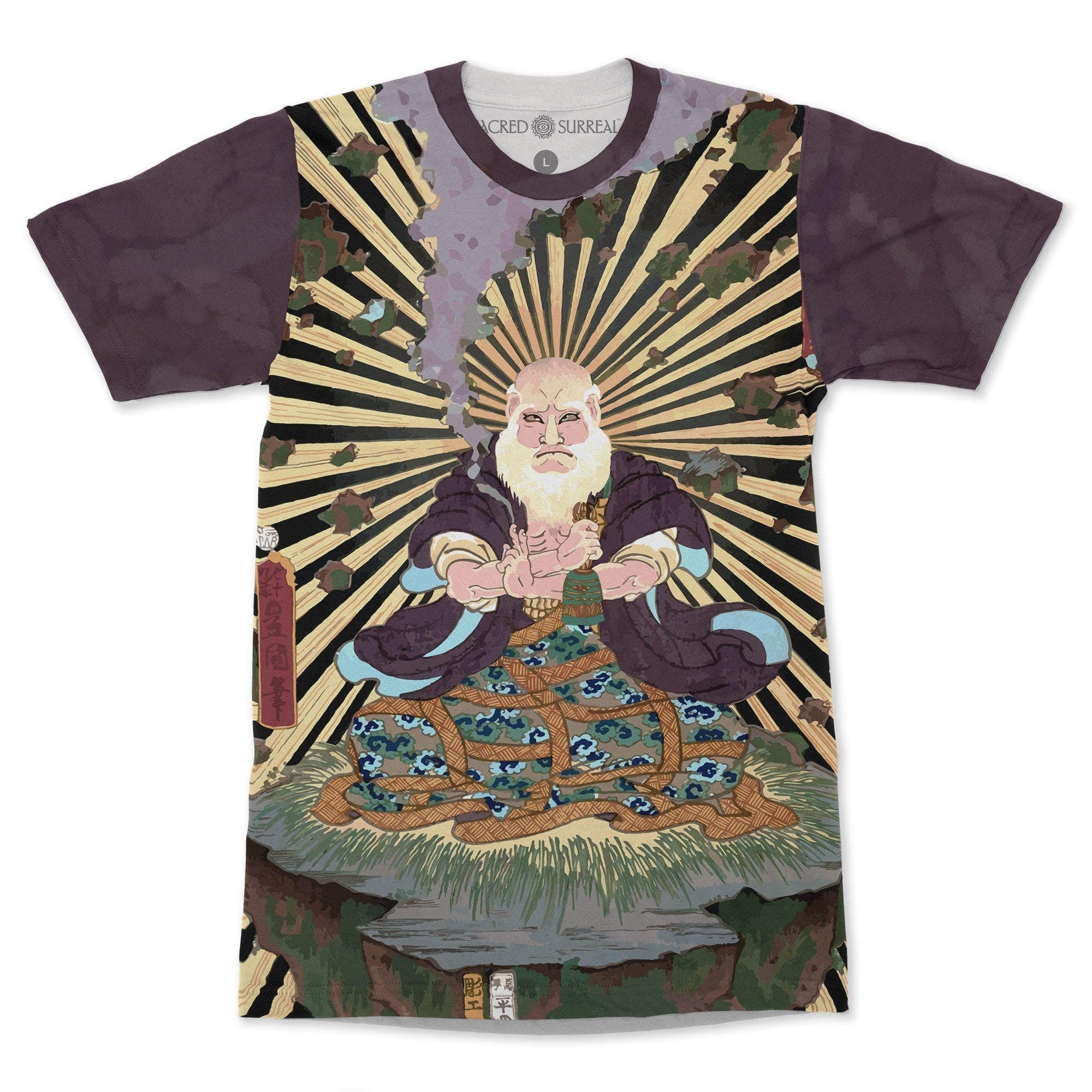 AOP T-Shirt A Contest of Magic Scenes, Japanese Samurai Sorcerer, Vintage Utagawa Kunisada Ukiyoe T-Shirt
