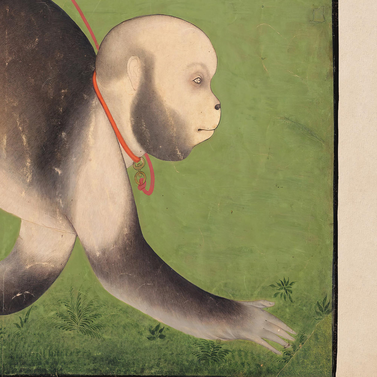 A Monumental Portrait of a Monkey, Rajasthan, Antique India Ape Surreal Asian Green Woodblock Fine Art Print