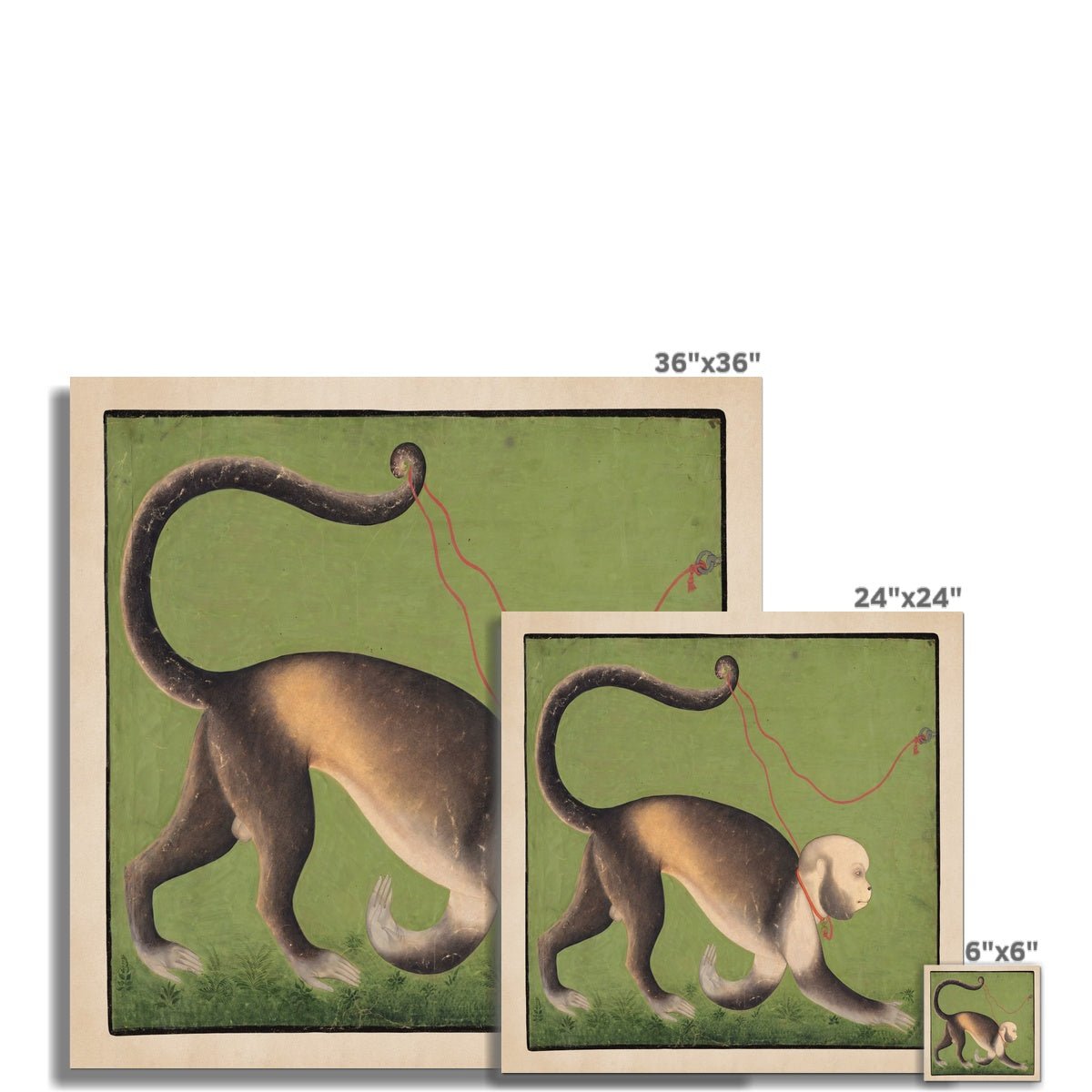 A Monumental Portrait of a Monkey, Rajasthan, Antique India Ape Surreal Asian Green Woodblock Fine Art Print