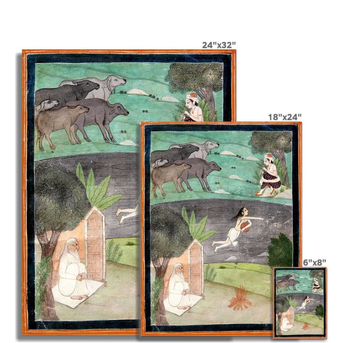 Punjab Folk Painting: Sohni Swimming Across a River | Ancient Indian Love Story | Pastel Watercolor Fine Art Print