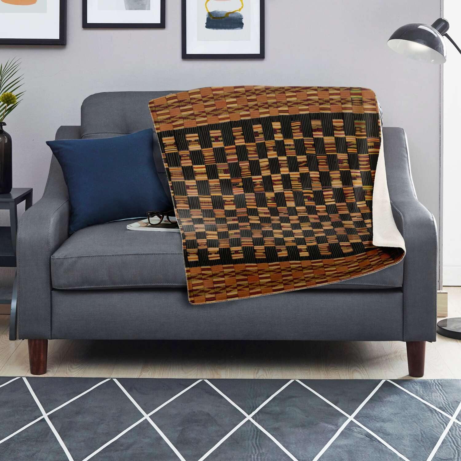 Sherpa Fleece Blanket African Blanket: Kente Cloth Design (Ghana)