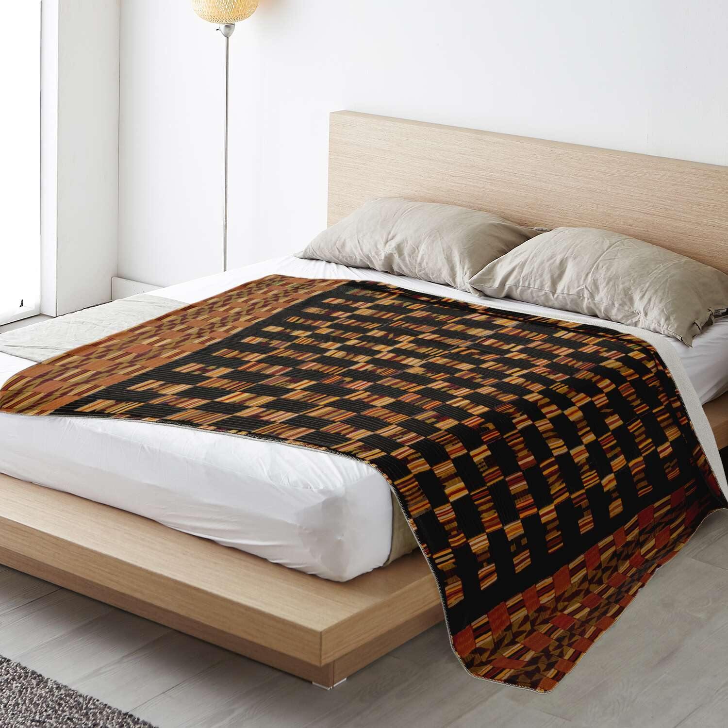 Sherpa Fleece Blanket African Blanket: Kente Cloth Design (Ghana)