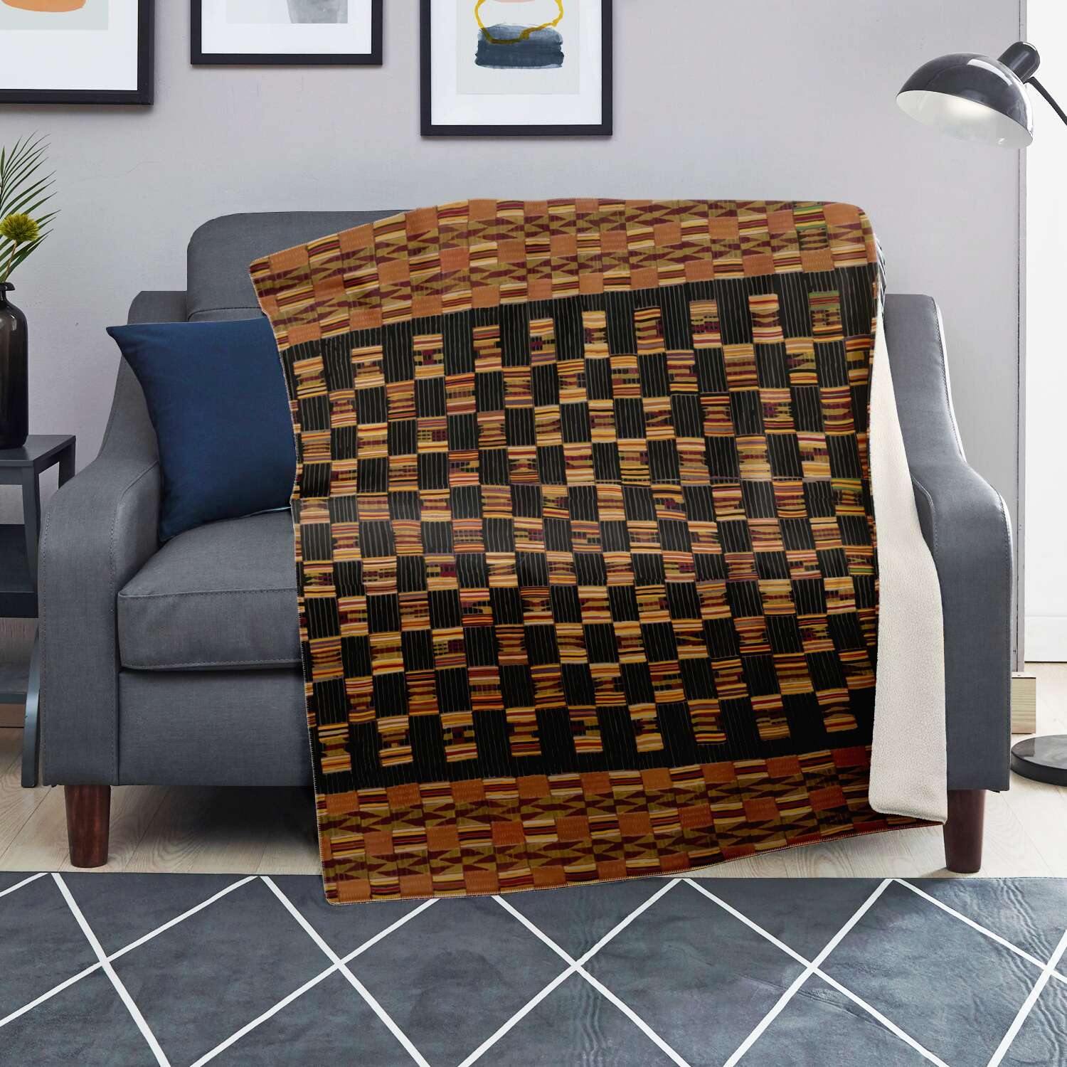 Sherpa Fleece Blanket African Blanket: Kente Cloth Design (Ghana)