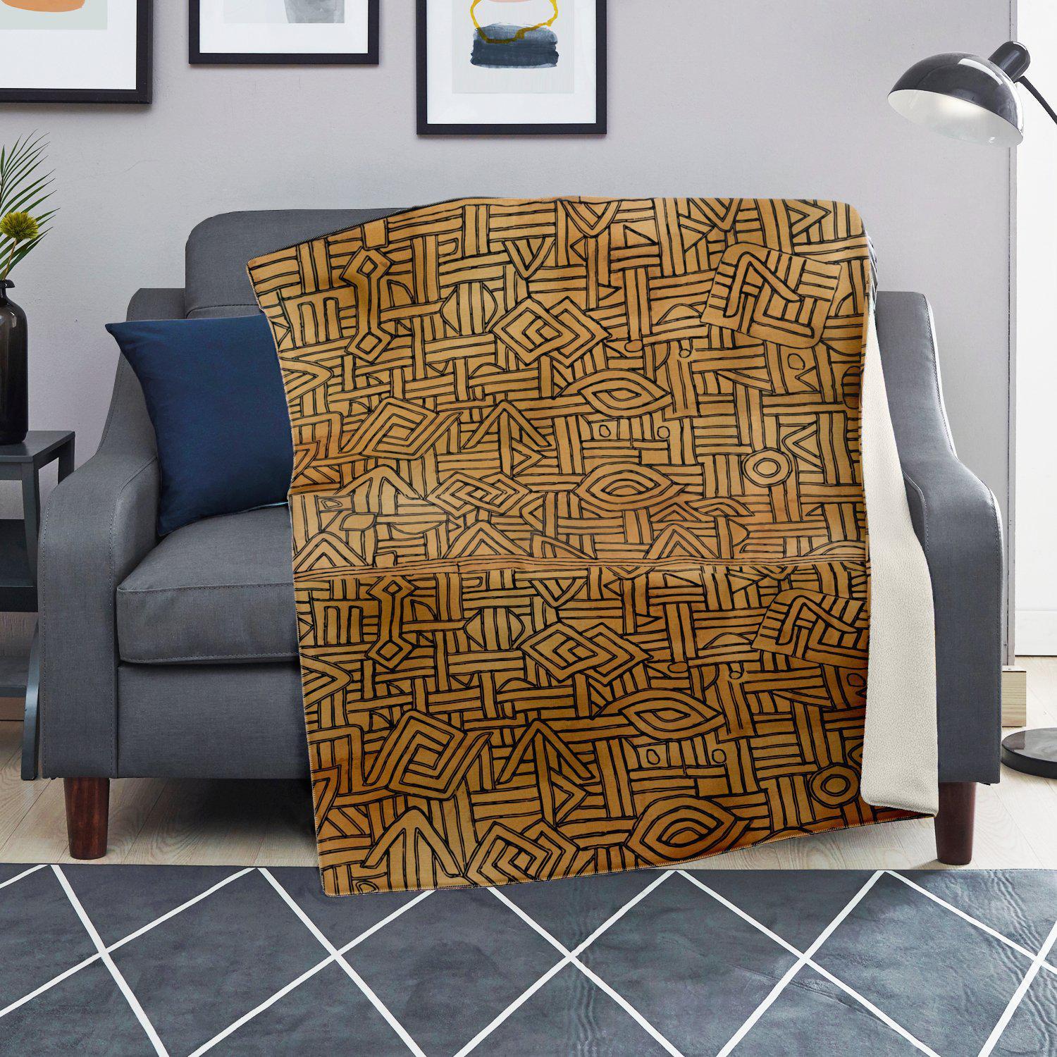 Sherpa Fleece Blanket African Blanket: Traditional Kuba-Cloth Style