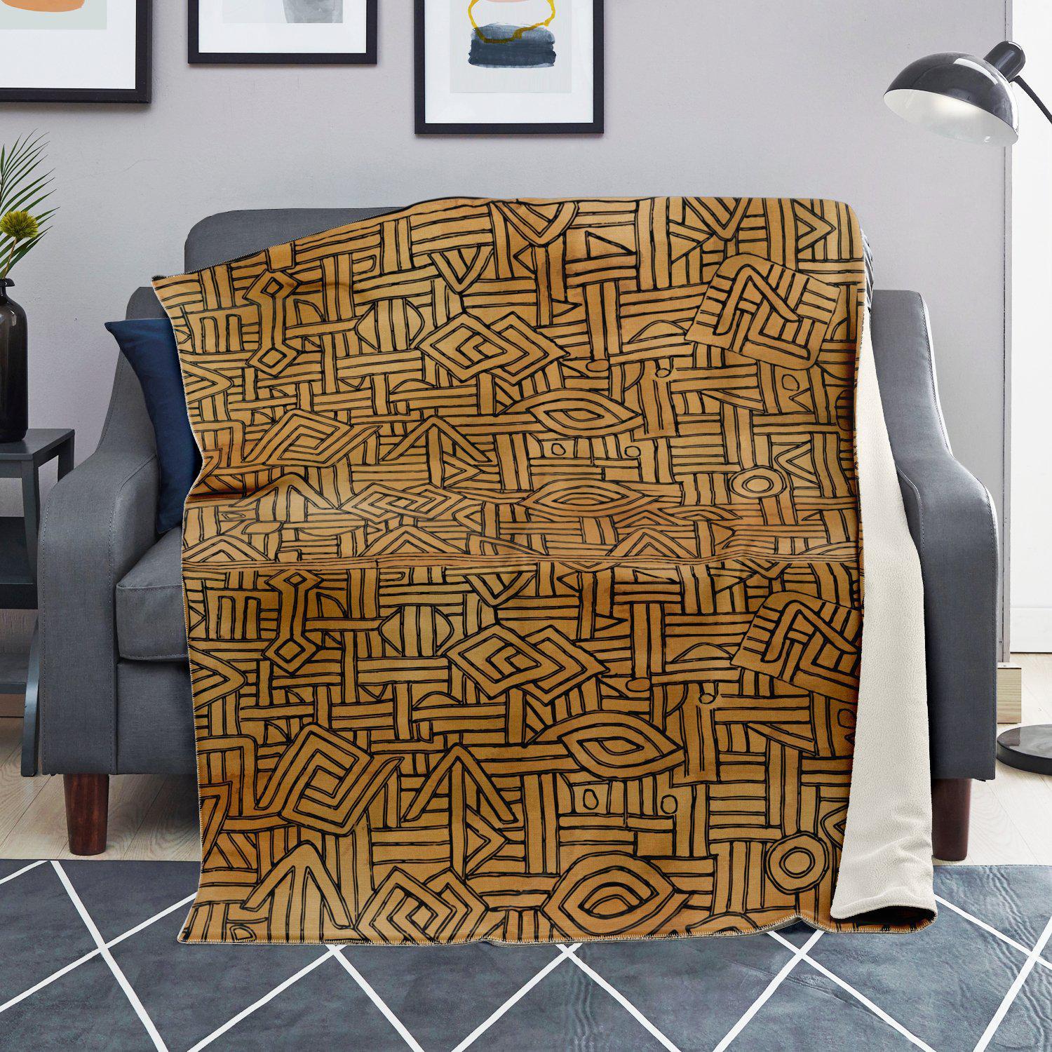 Sherpa Fleece Blanket African Blanket: Traditional Kuba-Cloth Style