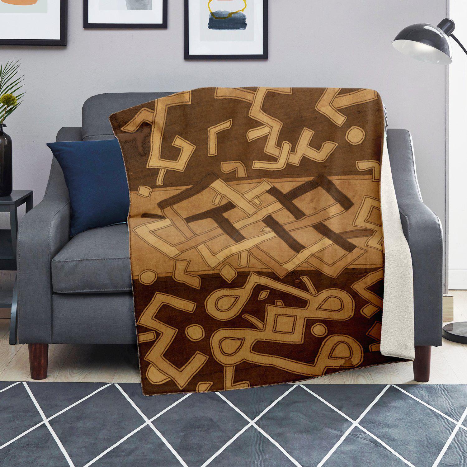 Sherpa Fleece Blanket African-Style Blanket, Kuba-Cloth Design (Central Africa)