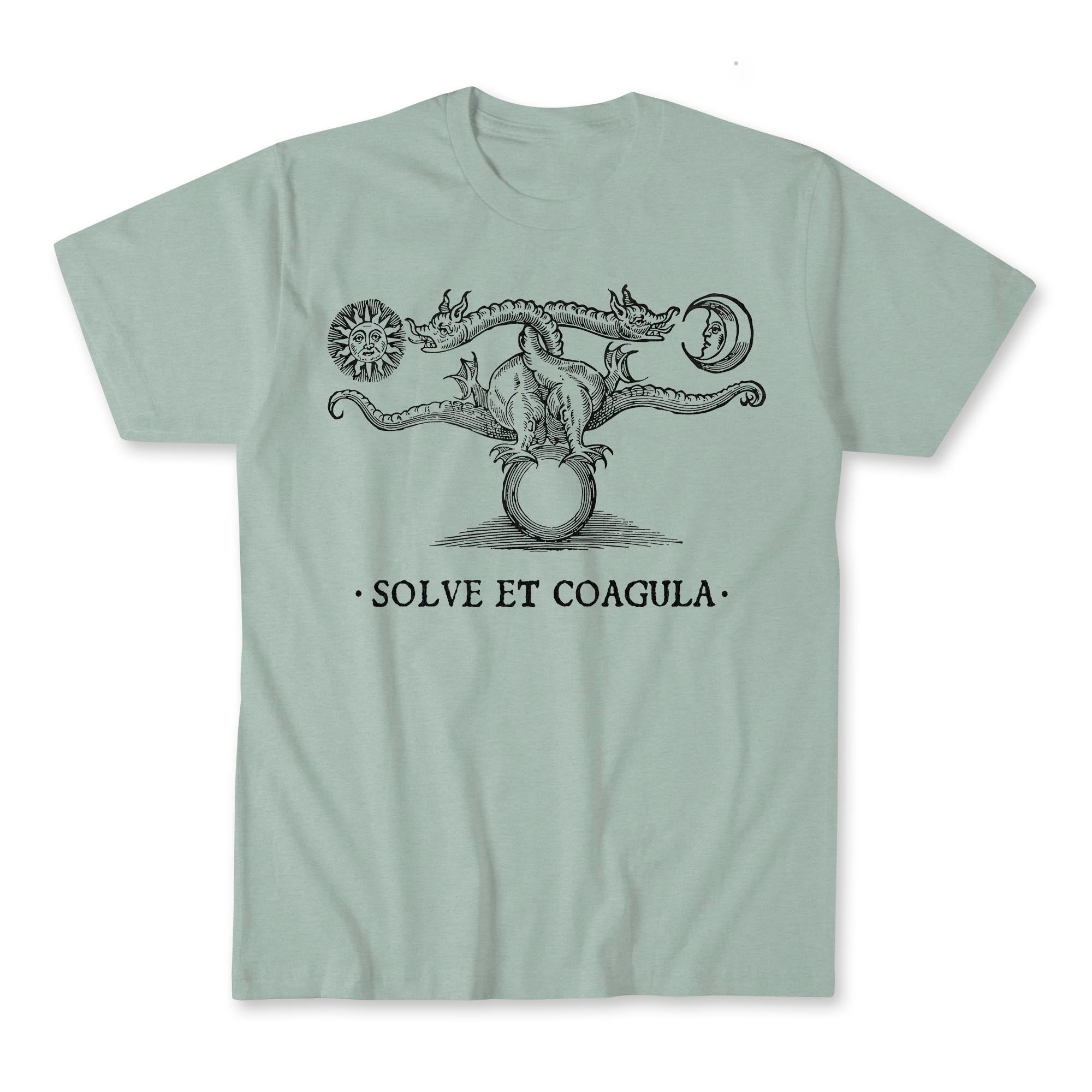 T-Shirts XS / Heather Dusty Blue Alchemical, Medieval Occult Celtic Dragon | Esoteric Pagan "Solve Et Coagula" Graphic Art T-Shirt