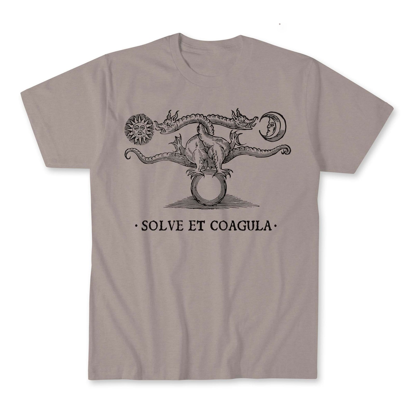 T-Shirts 4XL / Heather Stone Alchemical, Medieval Occult Celtic Dragon | Esoteric Pagan "Solve Et Coagula" Graphic Art T-Shirt