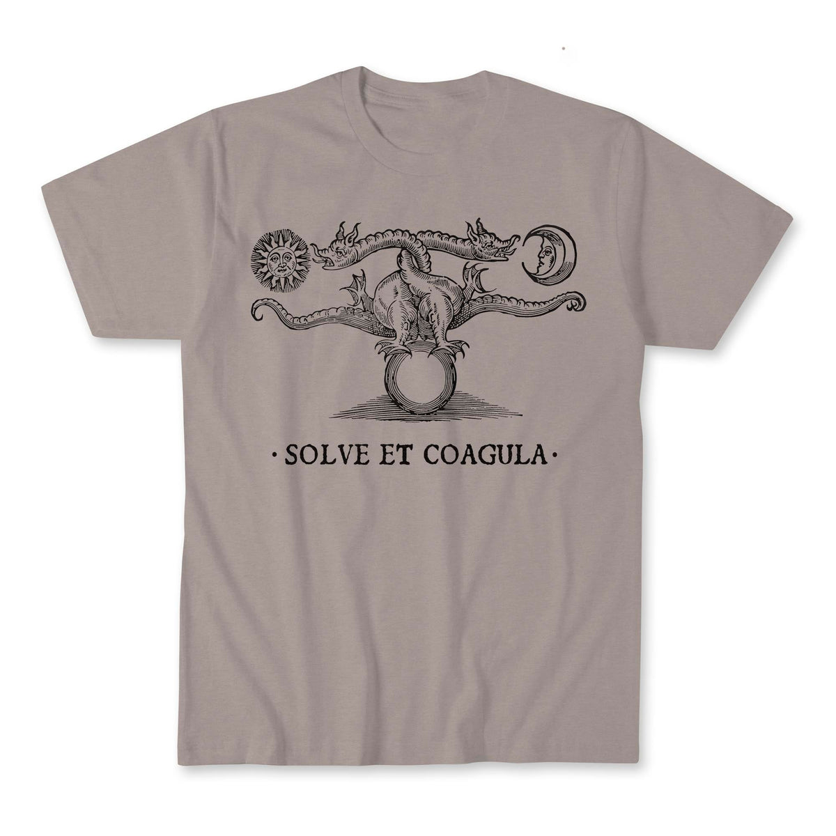 T-Shirts 4XL / Heather Stone Alchemical, Medieval Occult Celtic Dragon | Esoteric Pagan &quot;Solve Et Coagula&quot; Graphic Art T-Shirt