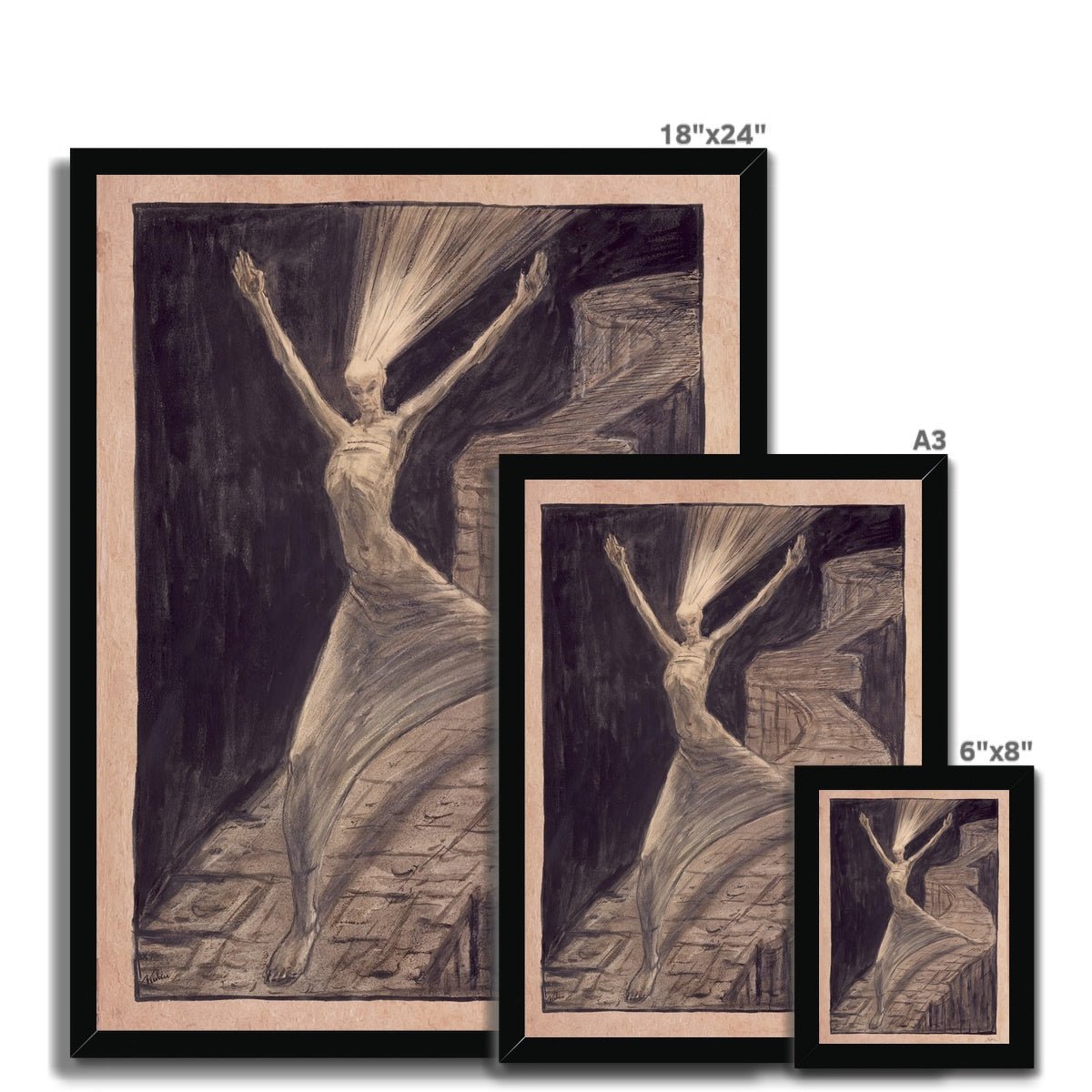 Framed Print 6"x8" / Black Frame Alfred Kubin: God of Light | Antique Symbolist Surrealist | Gothic Home Decor | Dark Fantasy Occult Mystic Pagan Magick Framed Art Print