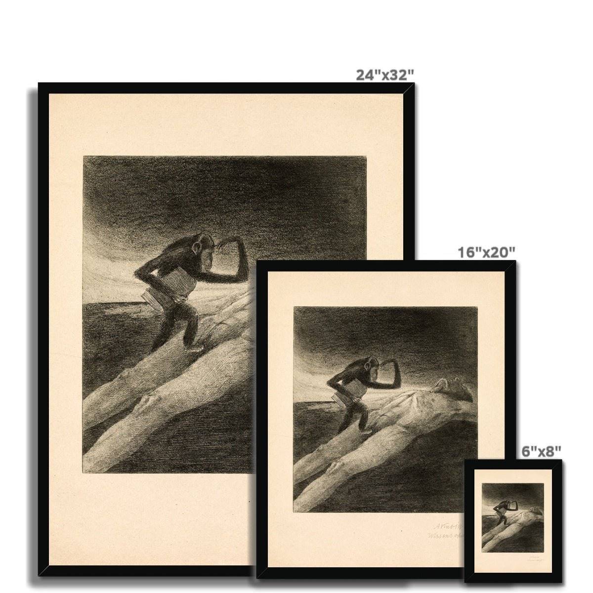 Alfred Kubin, Wissenschaft | 19th-Century Surreal Symbolist Lithograph | Grotesque Fantasy Occult Chimp Monkey Ape Framed Art Print