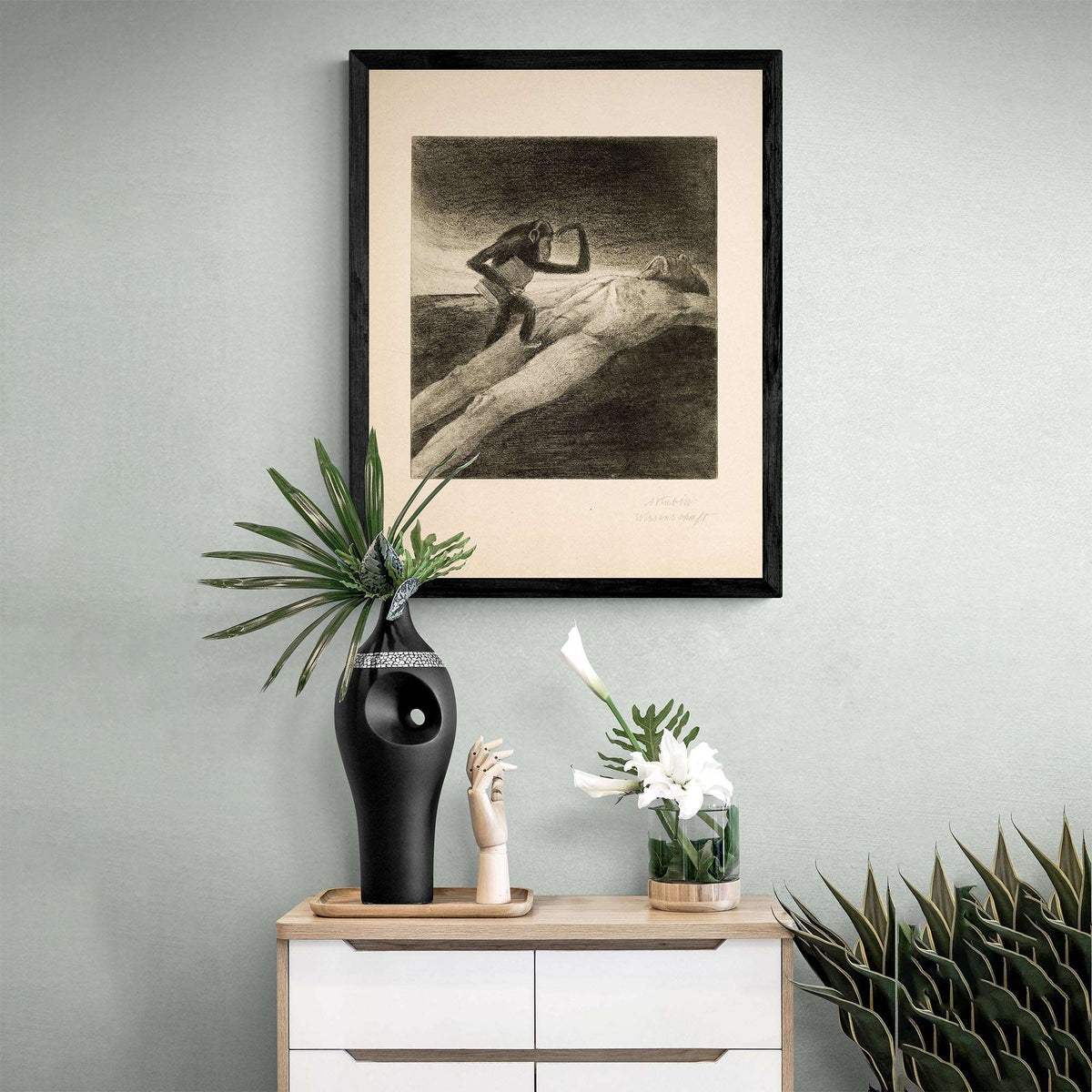 Alfred Kubin, Wissenschaft | 19th-Century Surreal Symbolist Lithograph | Grotesque Fantasy Occult Chimp Monkey Ape Framed Art Print