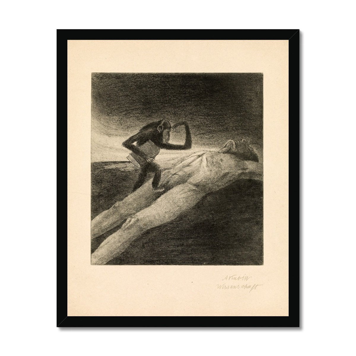 Alfred Kubin, Wissenschaft | 19th-Century Surreal Symbolist Lithograph | Grotesque Fantasy Occult Chimp Monkey Ape Framed Art Print