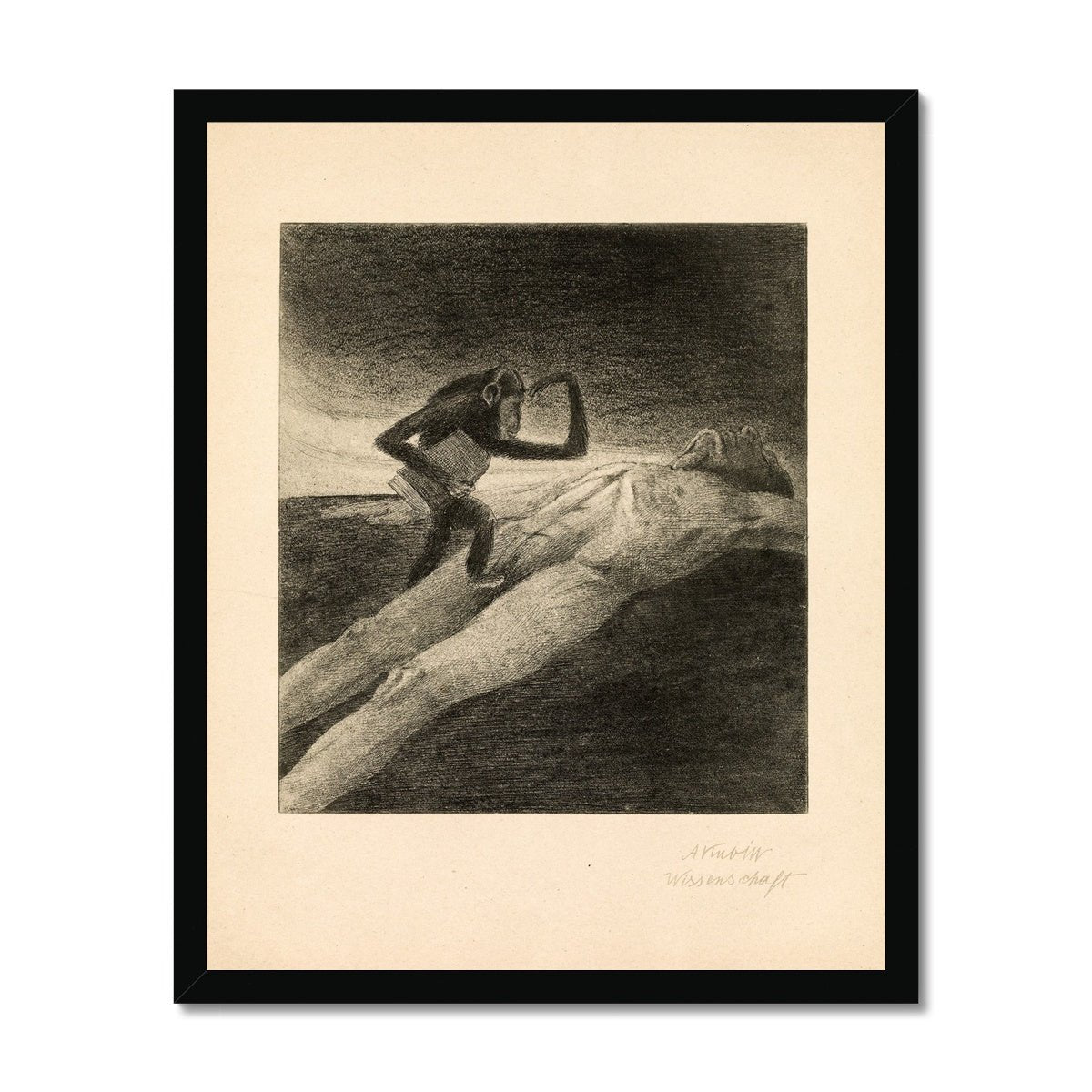 Fine art Alfred Kubin, Wissenschaft | 19th-Century Surreal Symbolist Lithograph | Grotesque Fantasy Occult Chimp Monkey Ape Framed Art Print
