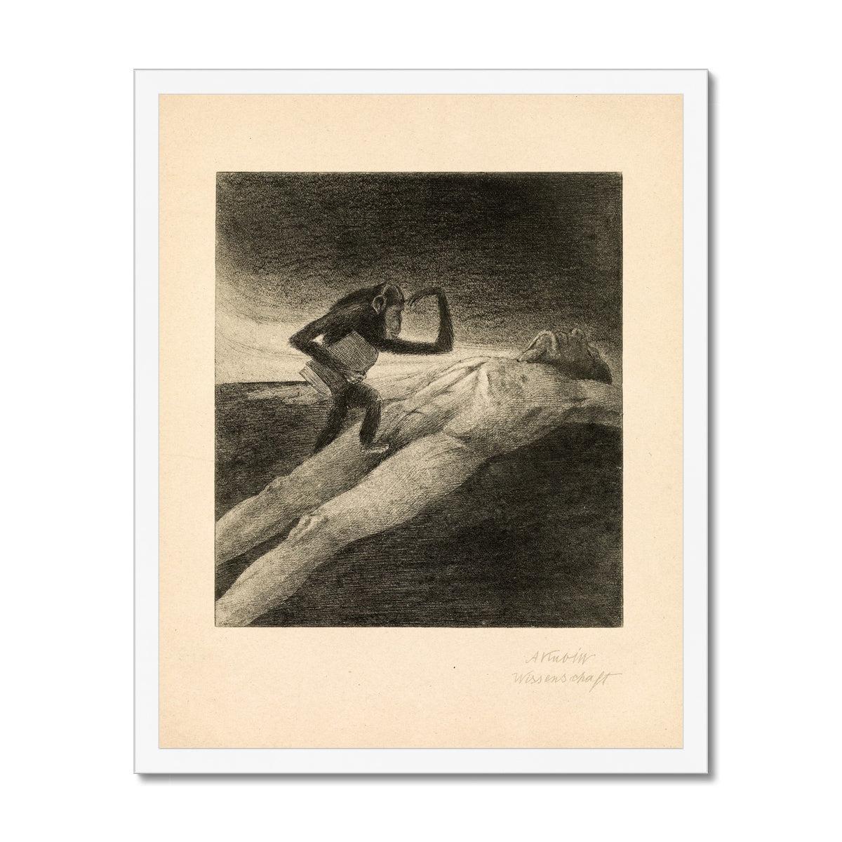 Fine art 6"x8" / White Frame Alfred Kubin, Wissenschaft | 19th-Century Surreal Symbolist Lithograph | Grotesque Fantasy Occult Chimp Monkey Ape Framed Art Print