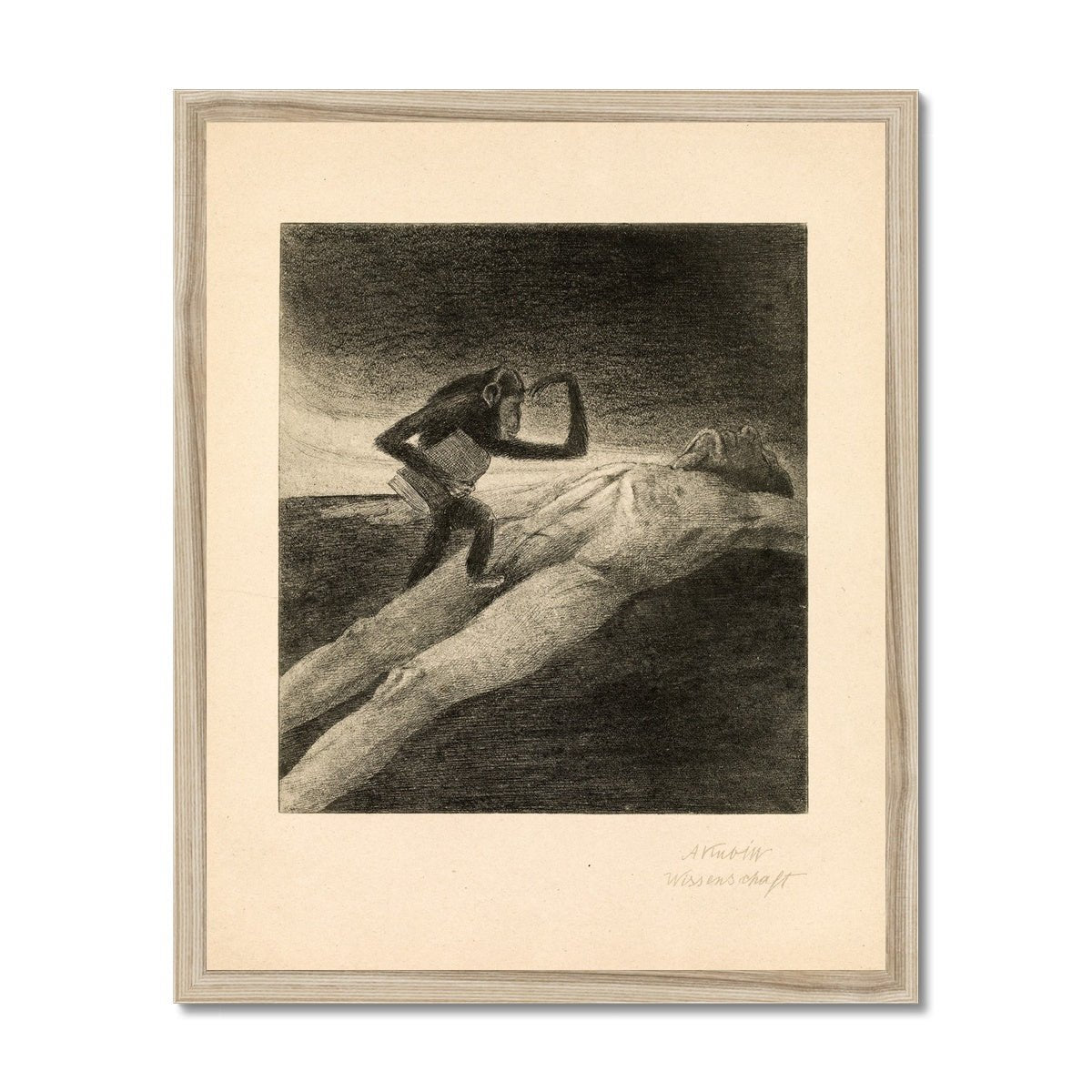 Fine art 6"x8" / Natural Frame Alfred Kubin, Wissenschaft | 19th-Century Surreal Symbolist Lithograph | Grotesque Fantasy Occult Chimp Monkey Ape Framed Art Print