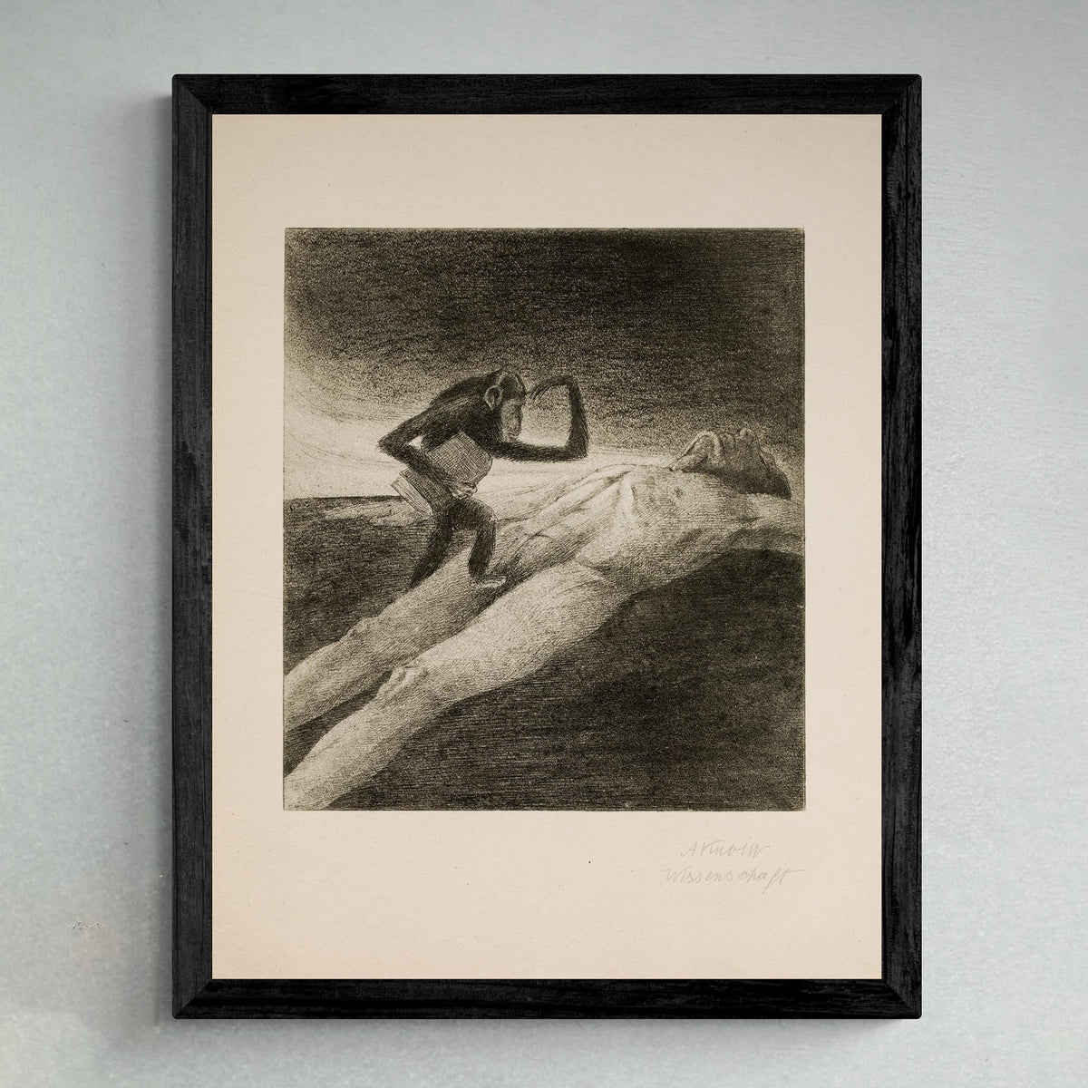 Fine art 6&quot;x8&quot; / Black Frame Alfred Kubin, Wissenschaft | 19th-Century Surreal Symbolist Lithograph | Grotesque Fantasy Occult Chimp Monkey Ape Framed Art Print