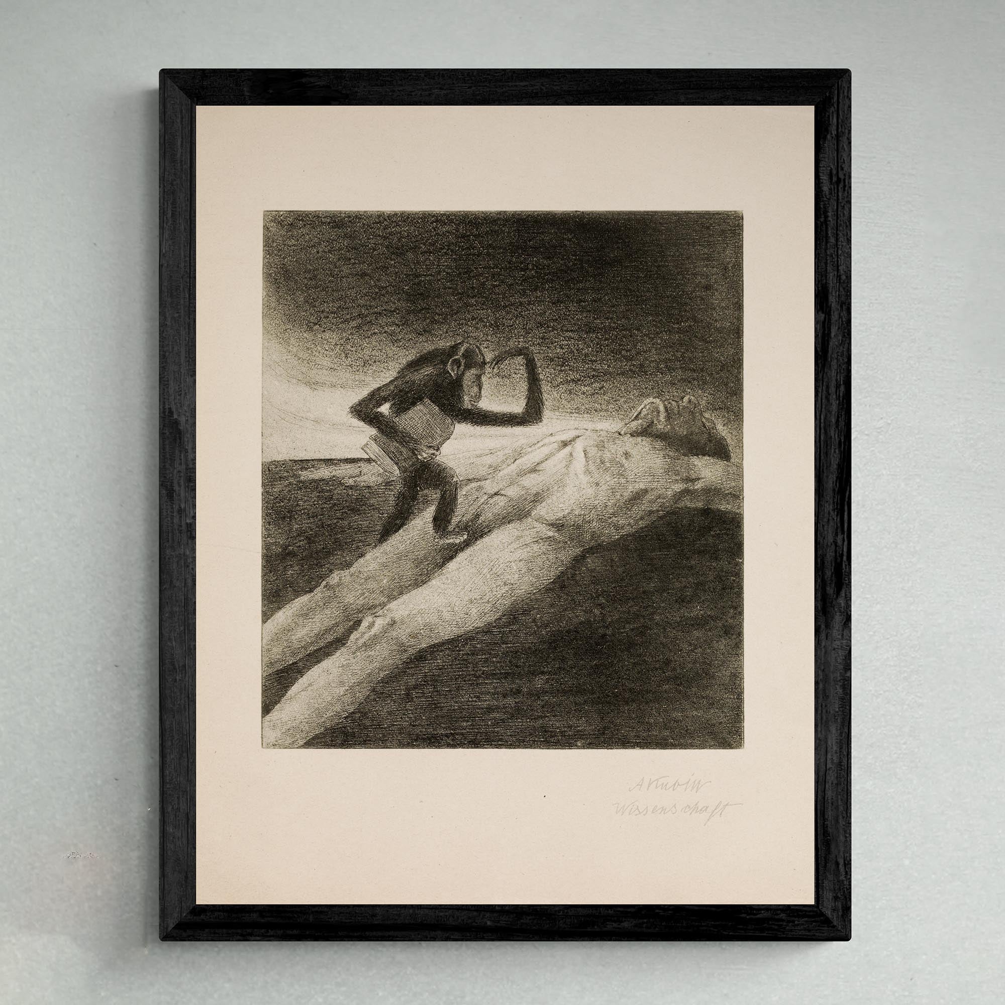 Fine art 6"x8" / Black Frame Alfred Kubin, Wissenschaft | 19th-Century Surreal Symbolist Lithograph | Grotesque Fantasy Occult Chimp Monkey Ape Framed Art Print