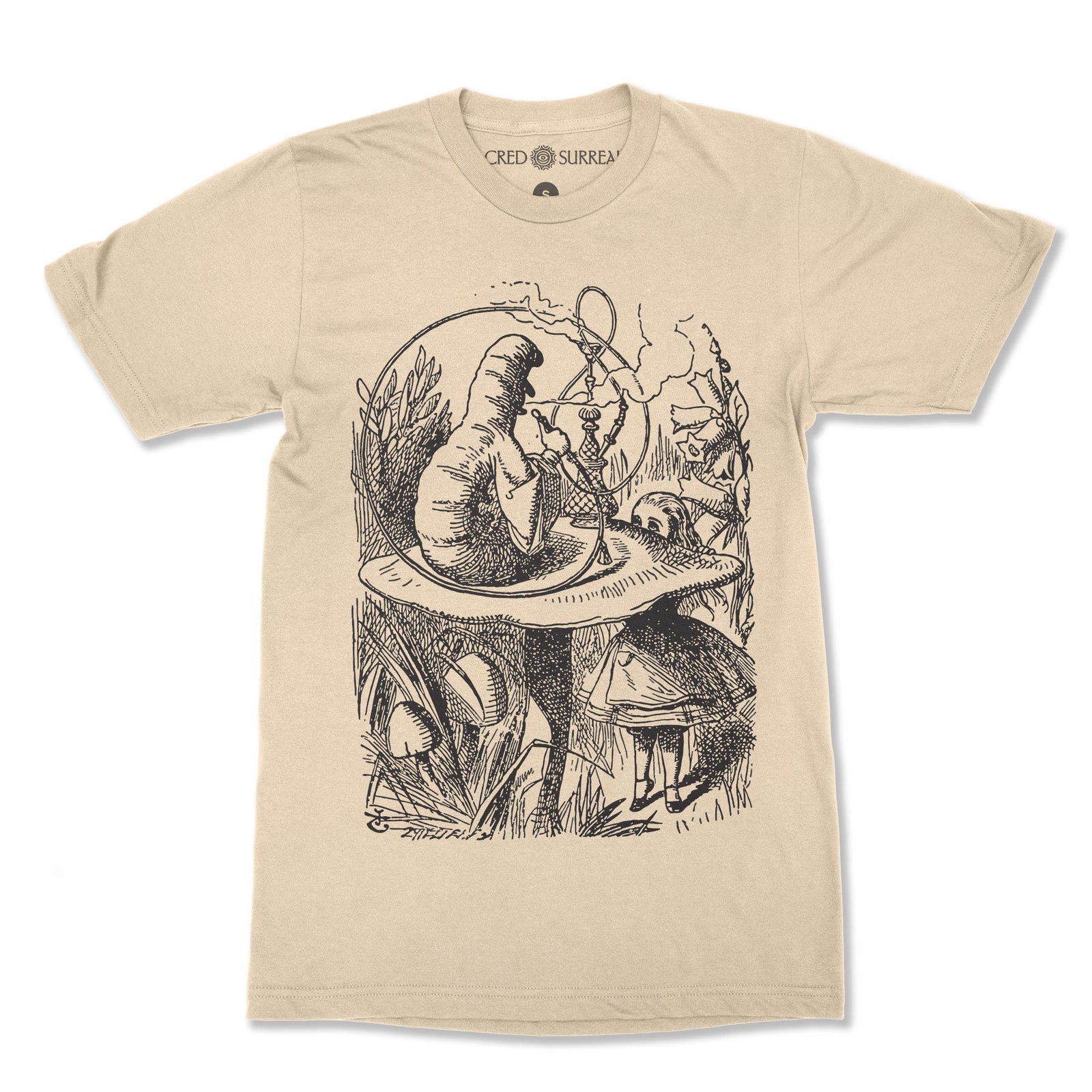 Alice In Wonderland Smoking Caterpillar with Hookah Double Sided Unisex Graphic Art T-shirt