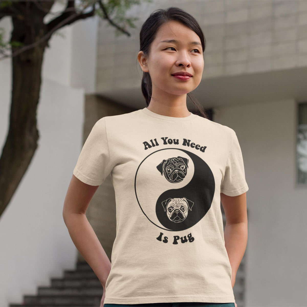 All You Need Is Pug | Kawai Cute Dog Pet Lovers | 60s Hippy Yin Yang Tai Qi Graphic Art T-Shirt