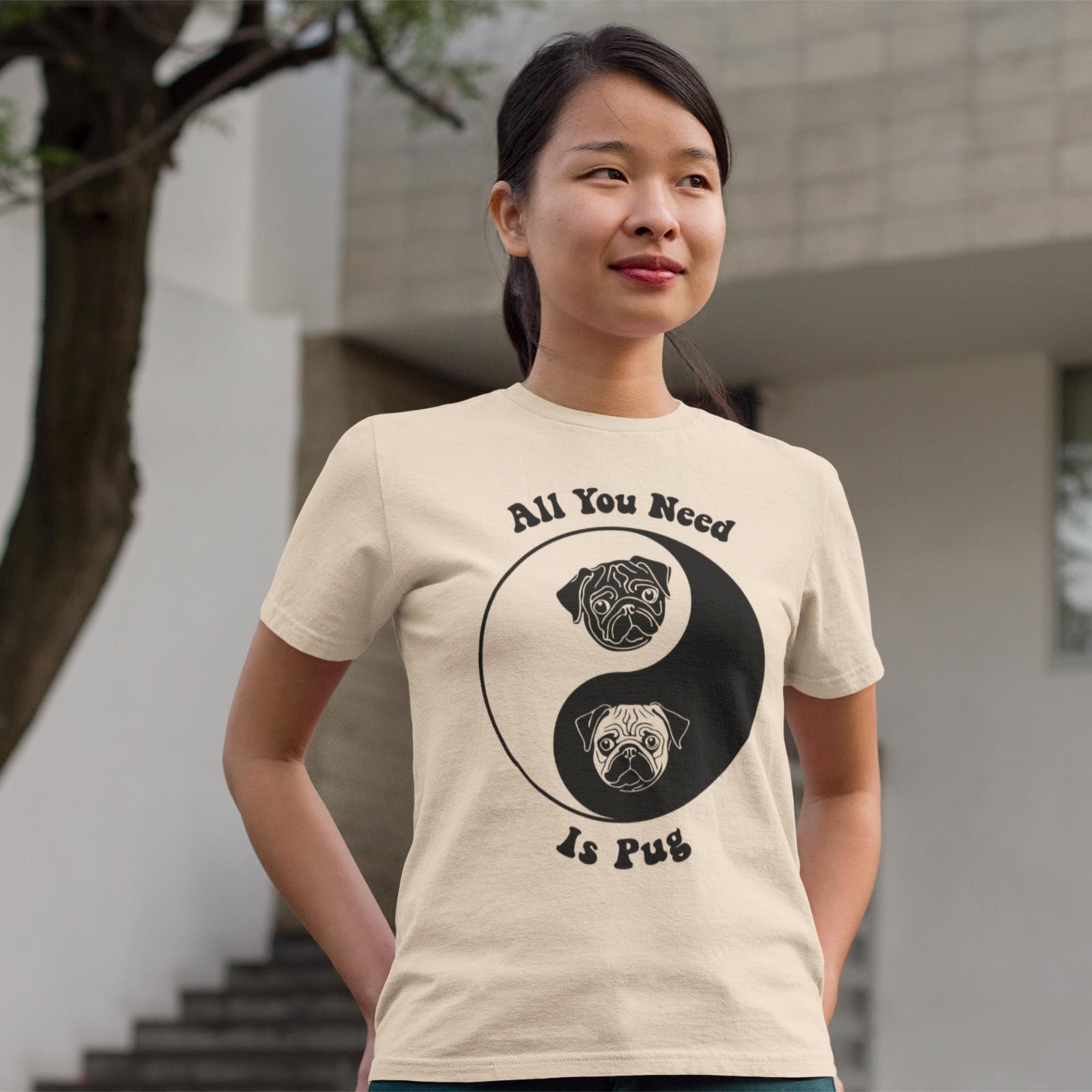 All You Need Is Pug | Kawai Cute Dog Pet Lovers | 60s Hippy Yin Yang Tai Qi Graphic Art T-Shirt