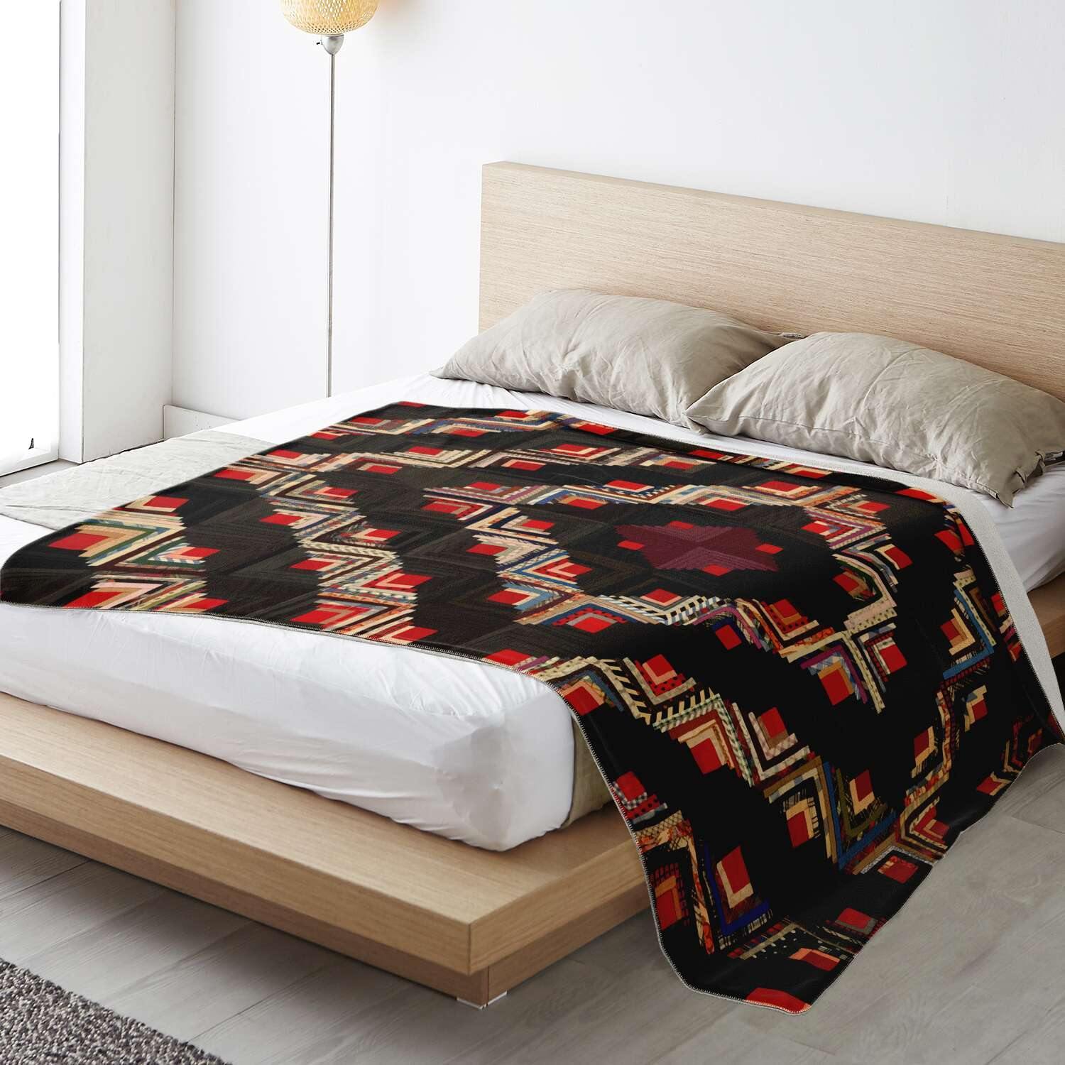 Sherpa Fleece Blanket American Log-Cabin Quilt Design (19TH CENTURY) | Microfleece Blanket