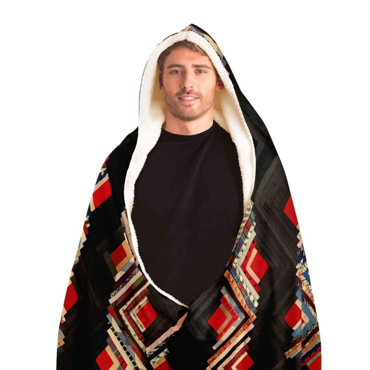 American Log-Cabin Quilt Tradi Traditional Antique Vintage Geometric Hooded Blanket