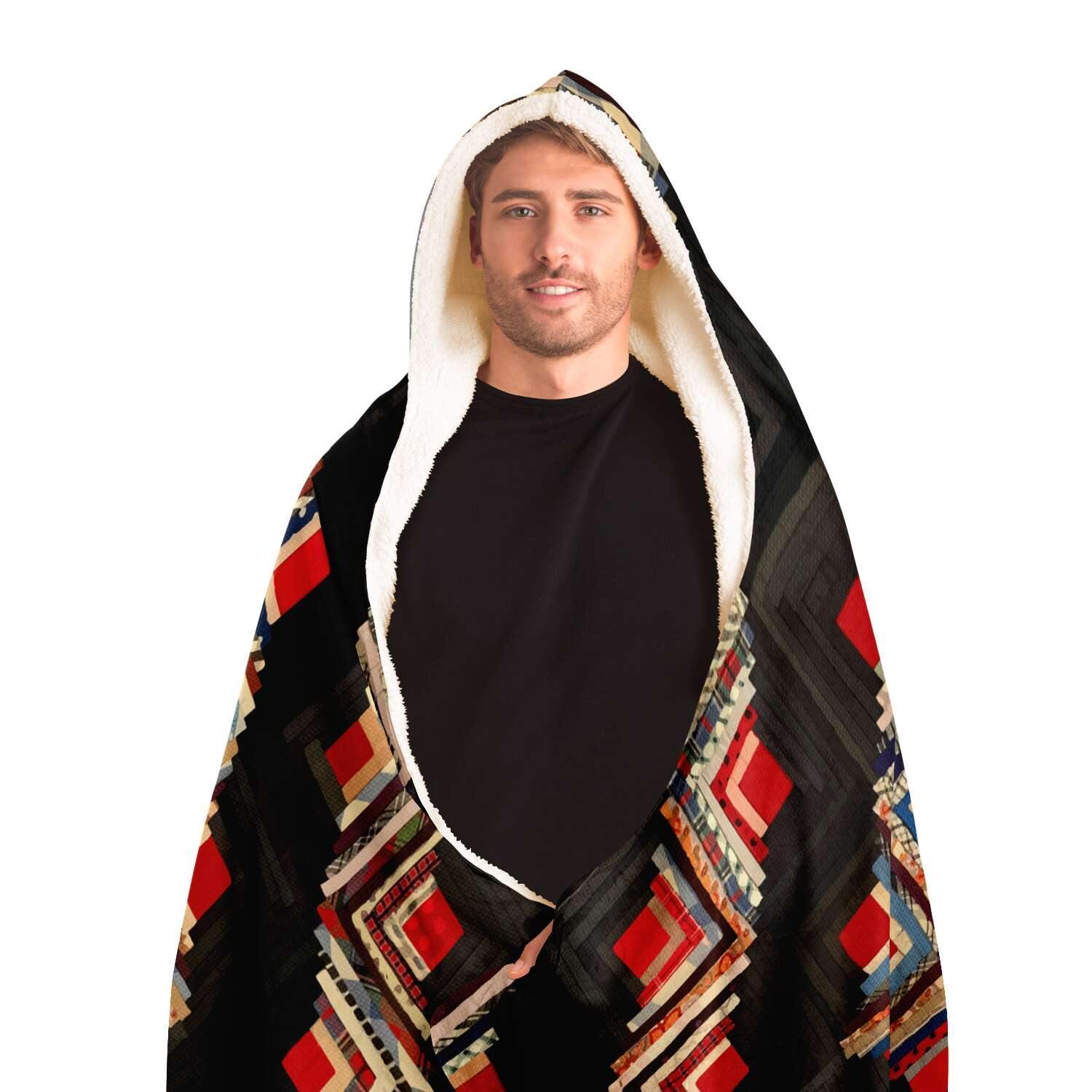 American Log-Cabin Quilt Tradi Traditional Antique Vintage Geometric Hooded Blanket