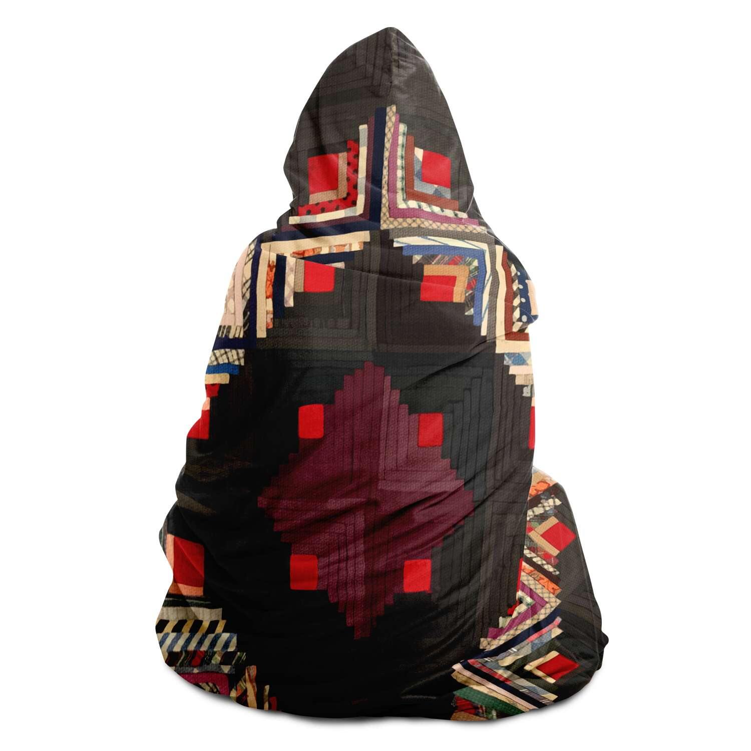 Hooded Blanket - AOP American Log-Cabin Quilt Tradi Traditional Antique Vintage Geometric Hooded Blanket