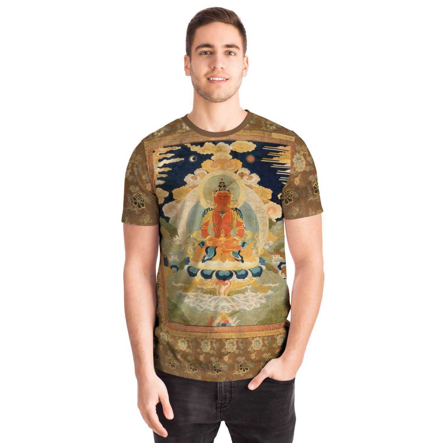 T-shirt Amitabha (Amitayus), the Bodhisattva of Limitless Life Thangka, Vintage Tee Antique Graphic T-Shirt