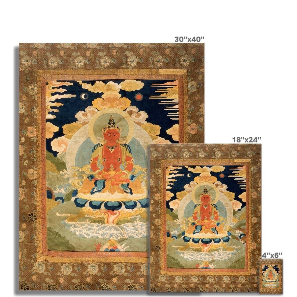 Amitabha (Amitayus), the Bodhisattva of Limitless Life, Tibetan Antique Fine Art Print